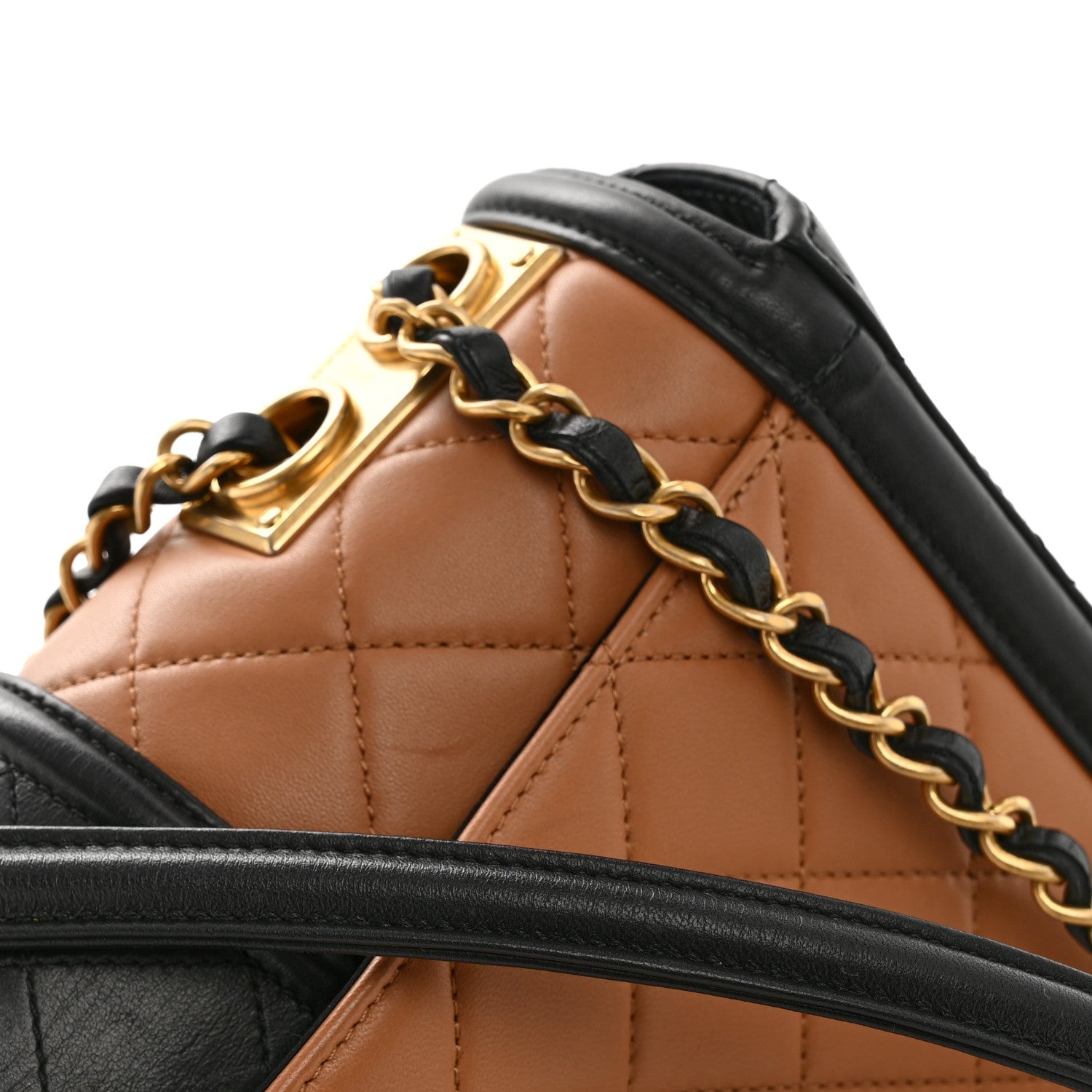 Lambskin Quilted Medium Elegant CC Flap Dark Beige Black