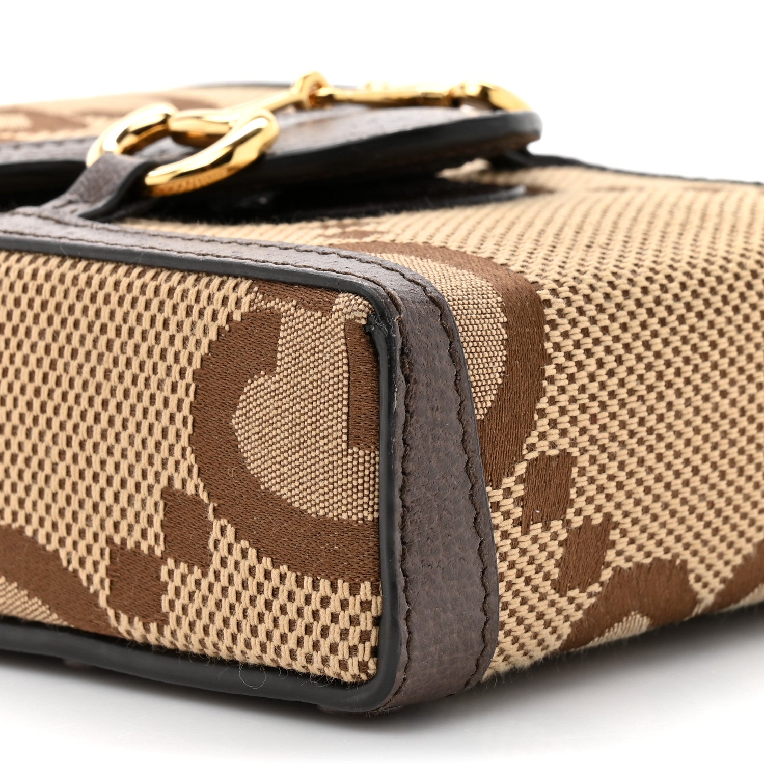 Monogram Jumbo GG Textured Dollar Calfskin Mini Horsebit 1955 Crossbody Bag Camel Ebony New Acero