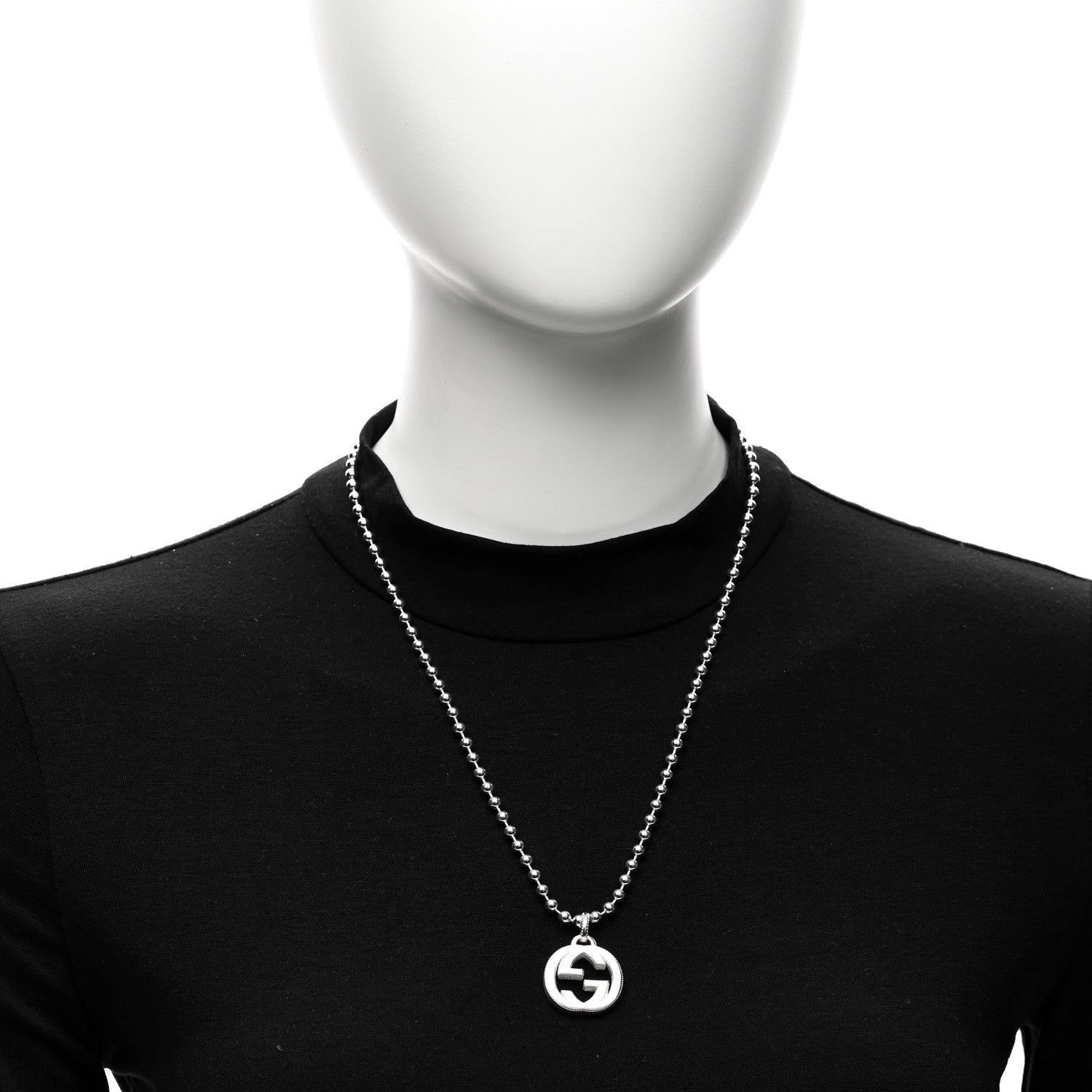 Sterling Silver Interlocking GG Pendant Beaded Necklace