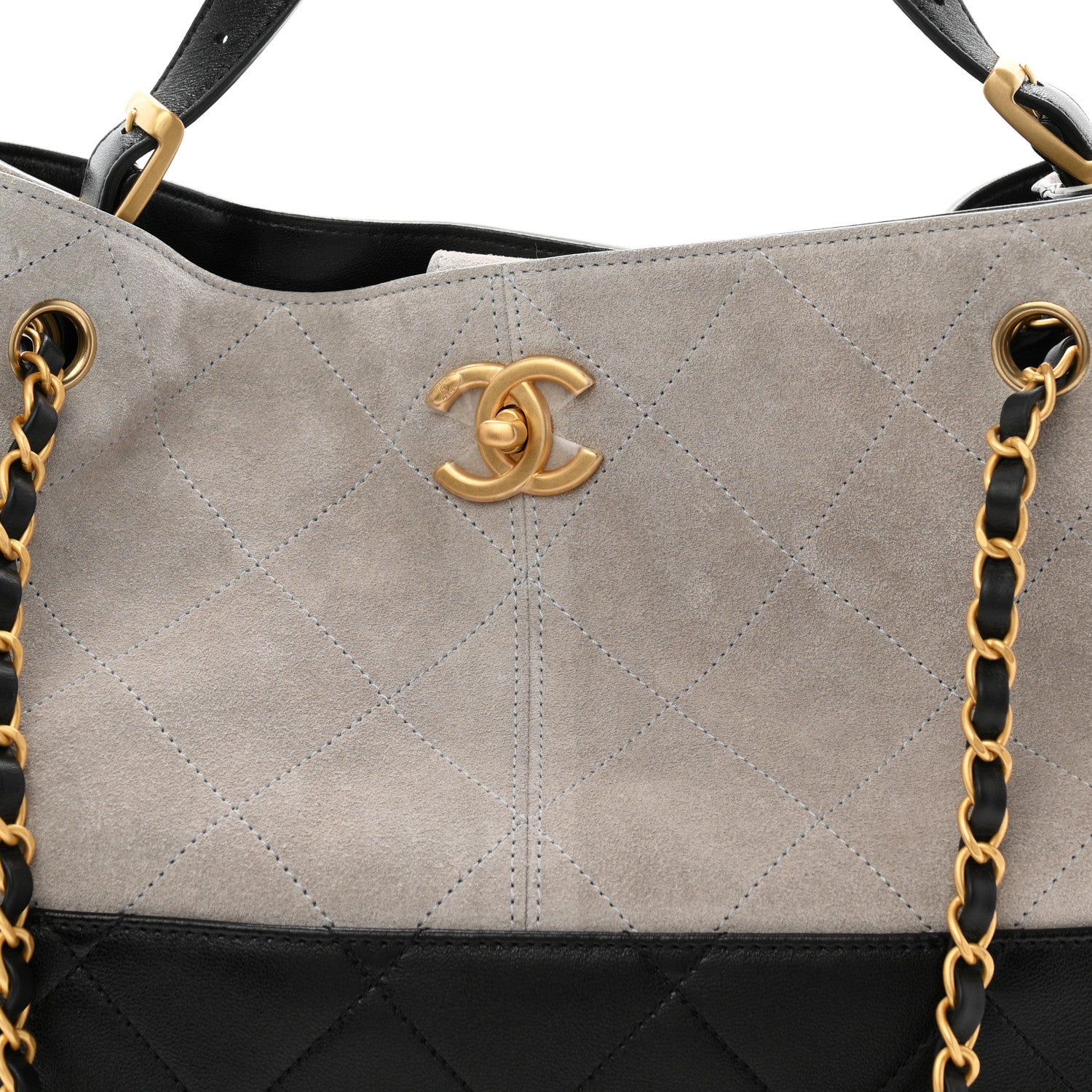 Suede Calfskin Shiny Lambskin Quilted Small Coco Base Shopping Bag Grey Black