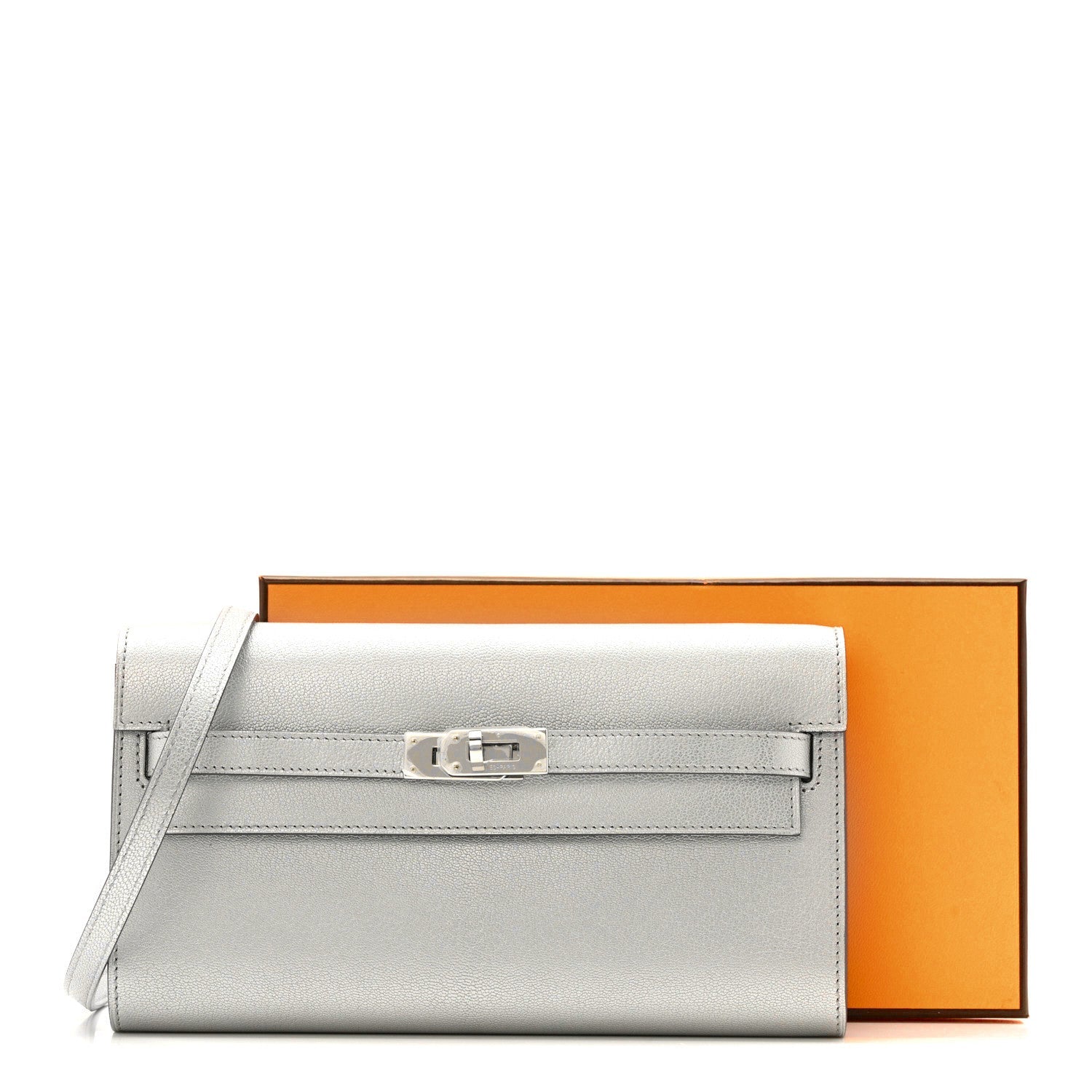 Metallic Chevre Chamkilight Kelly Wallet To Go Argent
