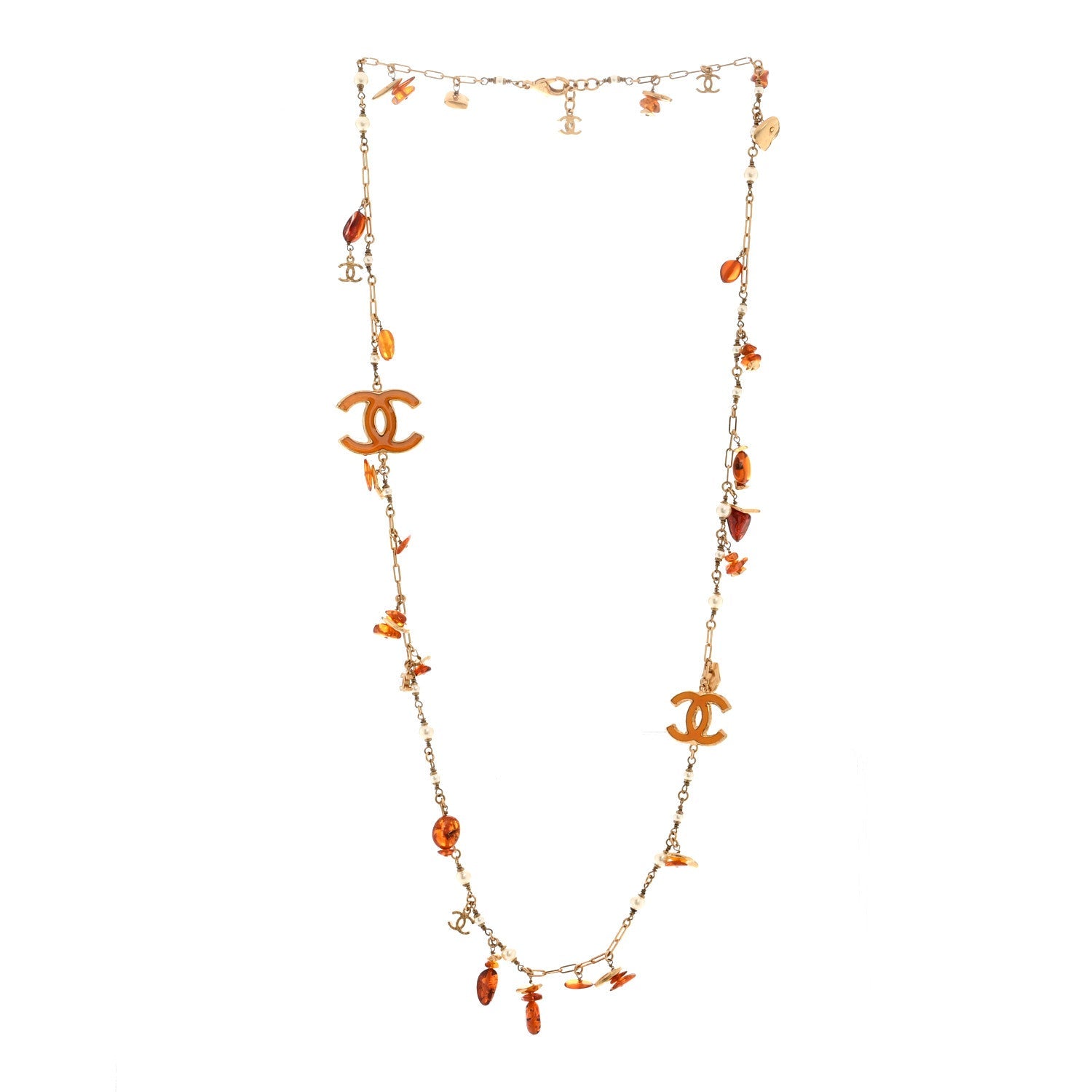 Pearl Amber CC Long Necklace Gold