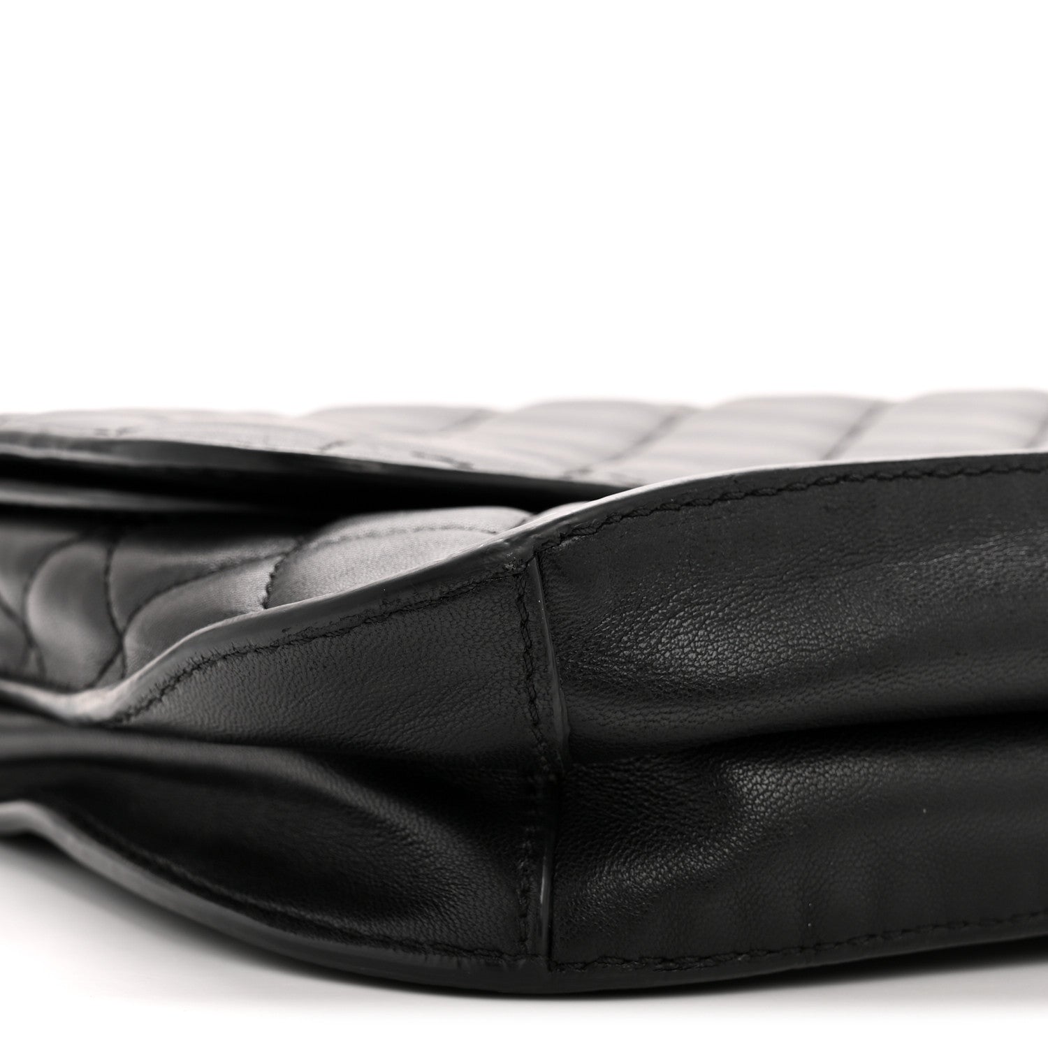 Lambskin Quilted Large Natural CC Flap Black