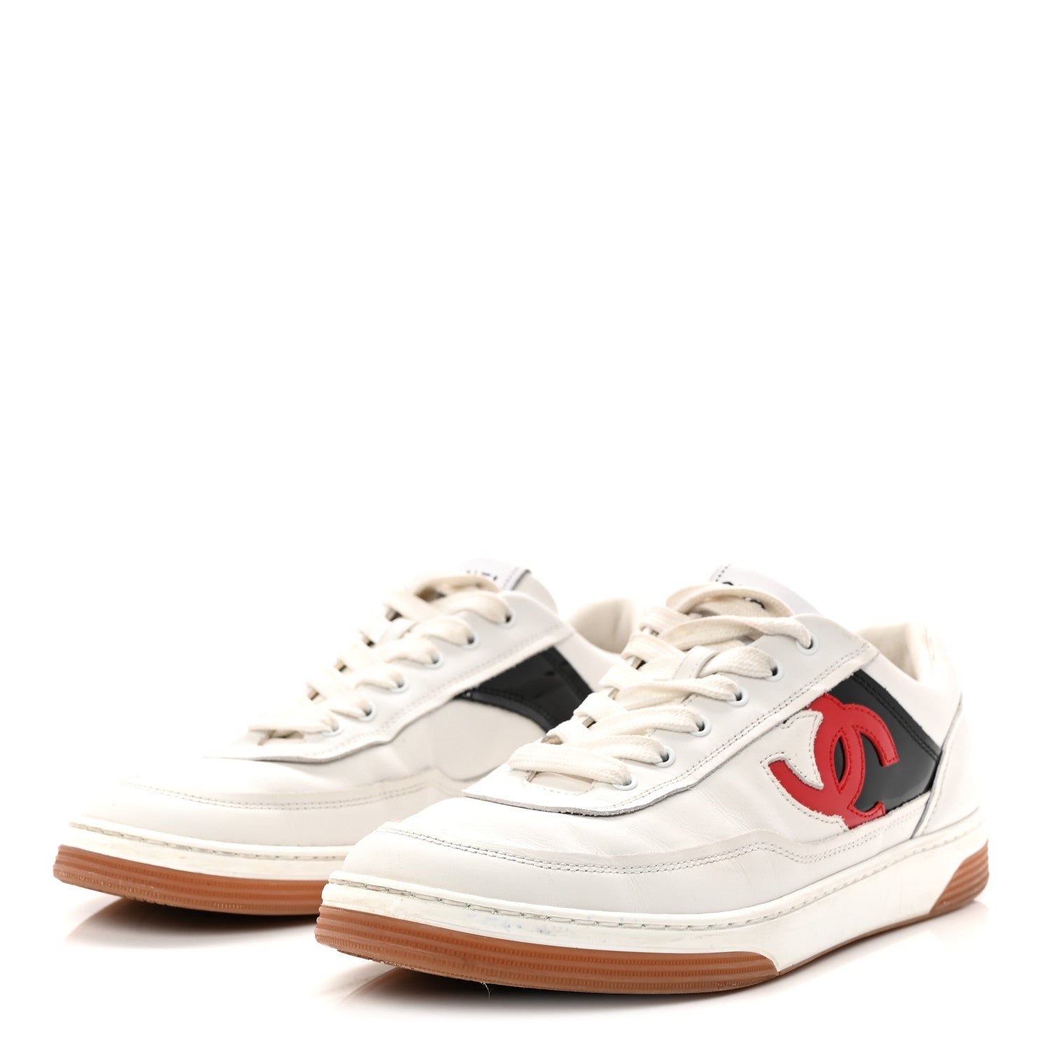 Calfskin Patent Womens CC Sneakers 38 White Black Red