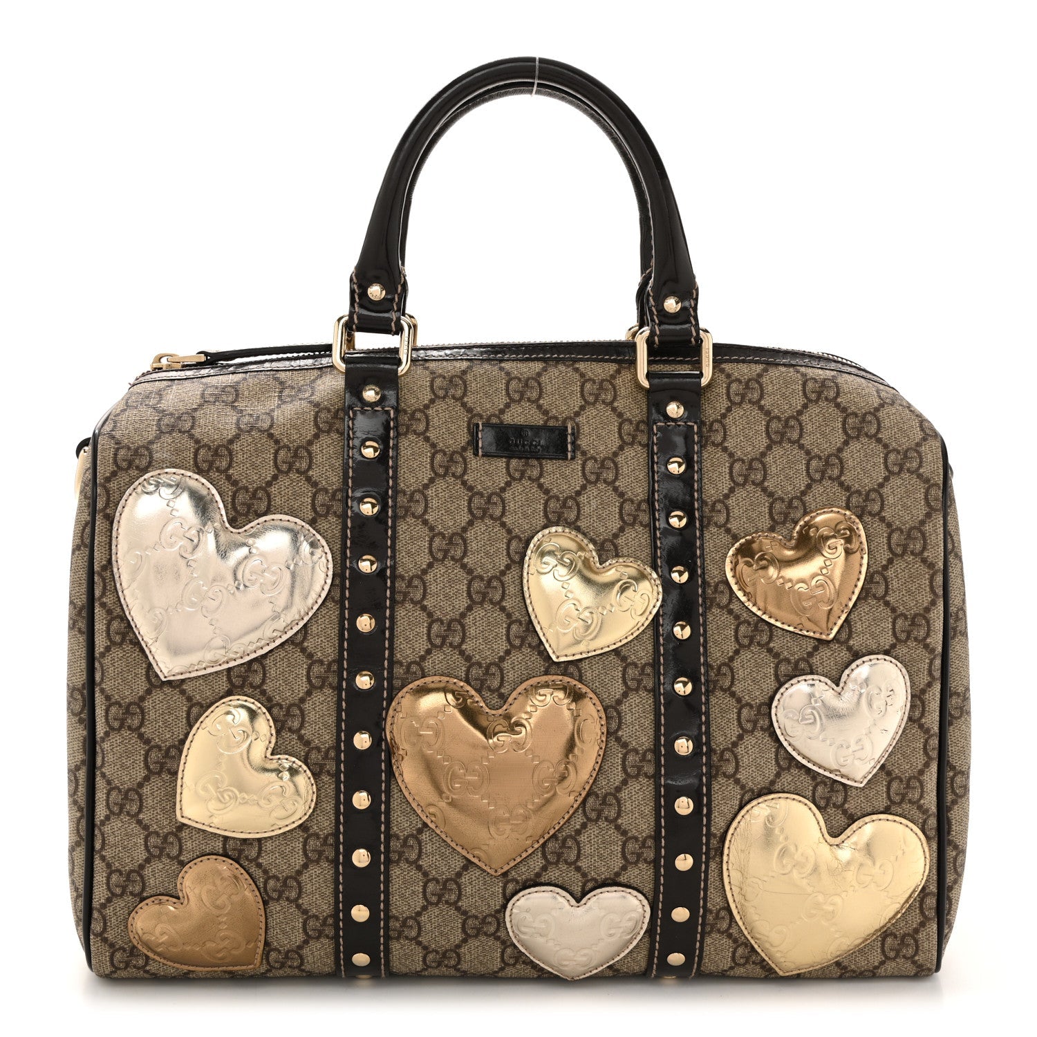 Monogram Guccissima Hearts Studded Medium Joy Boston Dark Brown
