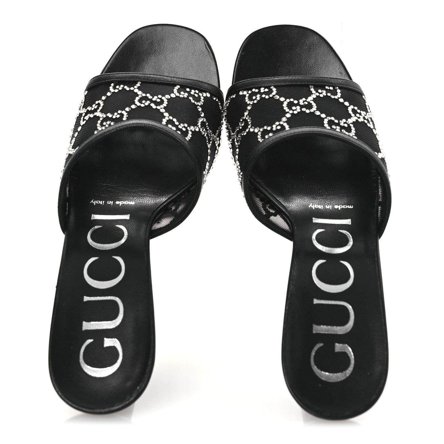 Tela Retino Kid Scamosciato Crystal GG Monogram Square Demi Mule Sandals 36 Black