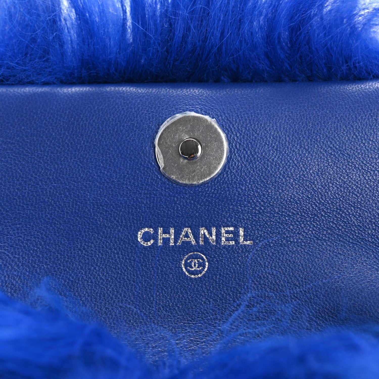 Shearling Lambskin CC Hook Card Holder Blue