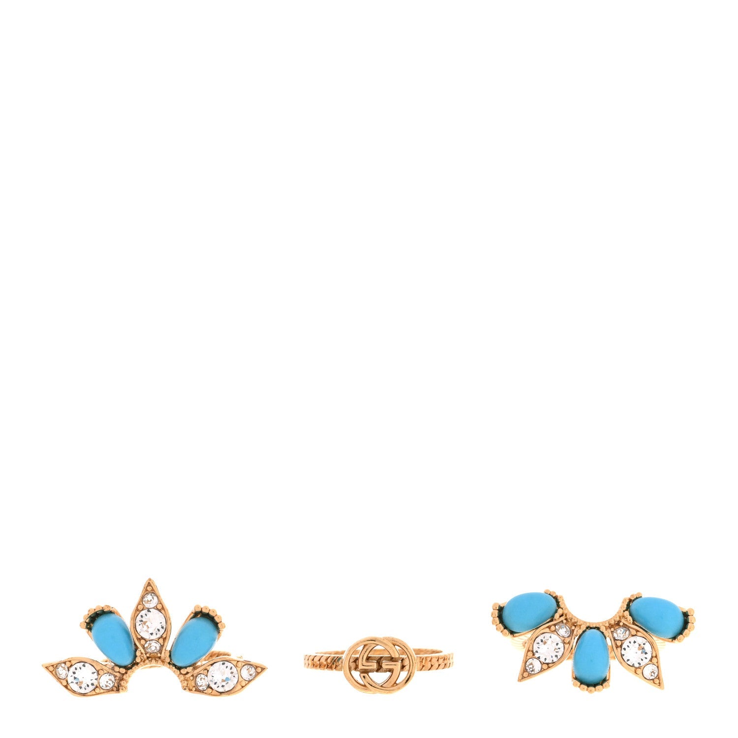 Metal Crystal Interlocking G Ring Set 53 6.25 Gold Turquoise