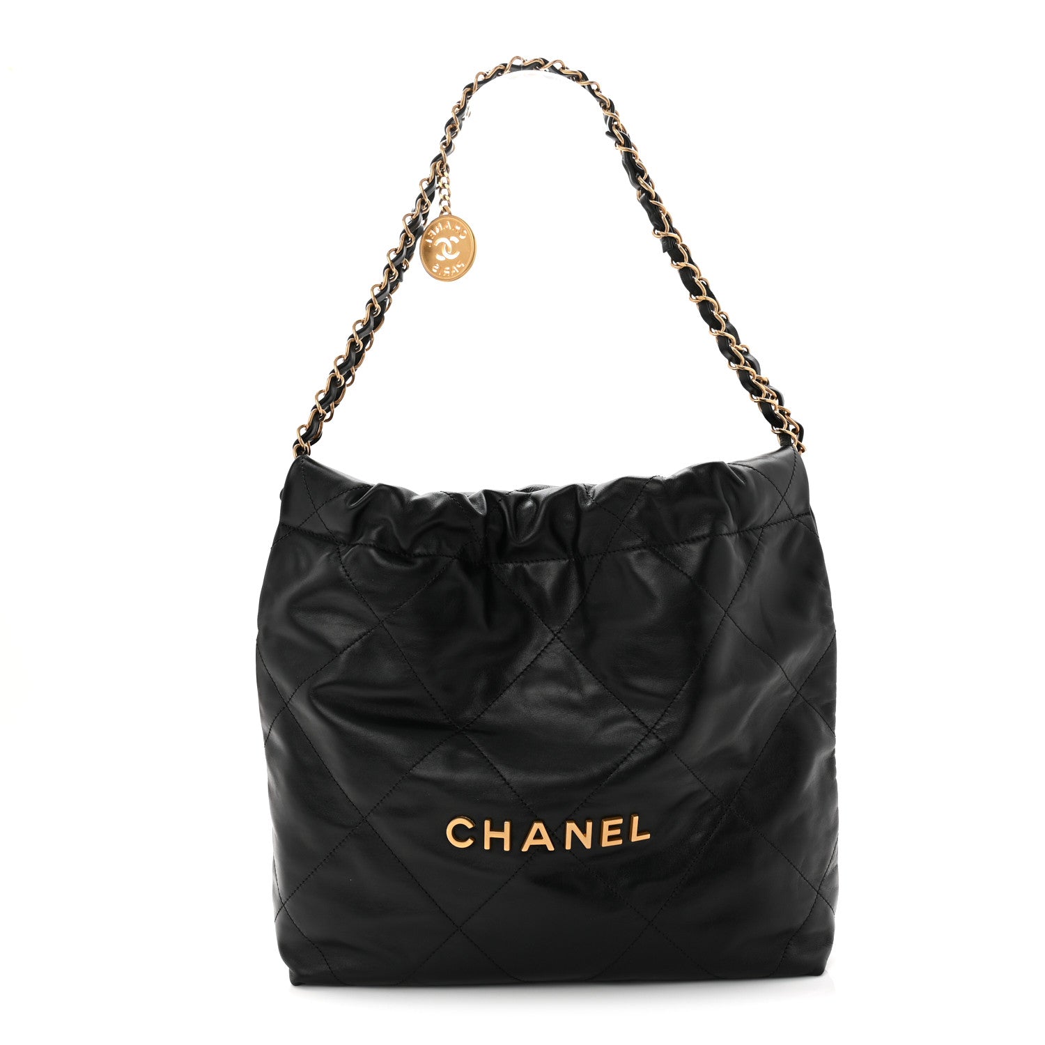 Shiny Calfskin Quilted Small Chanel 22 Black