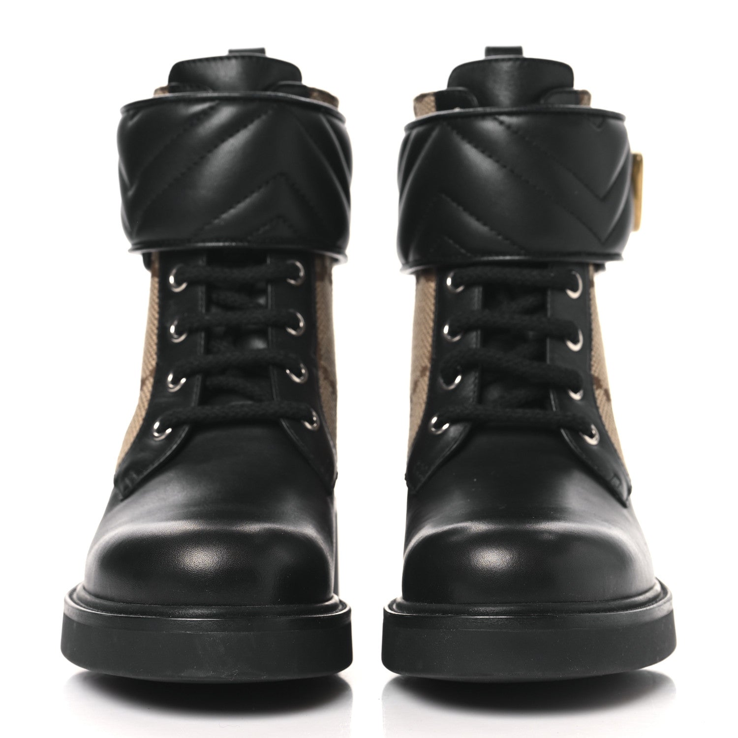 Flores Calfskin Monogram Maxi GG Nappa Matelasse Double G 40mm Ankle Boots 35.5 Black Camel Ebony