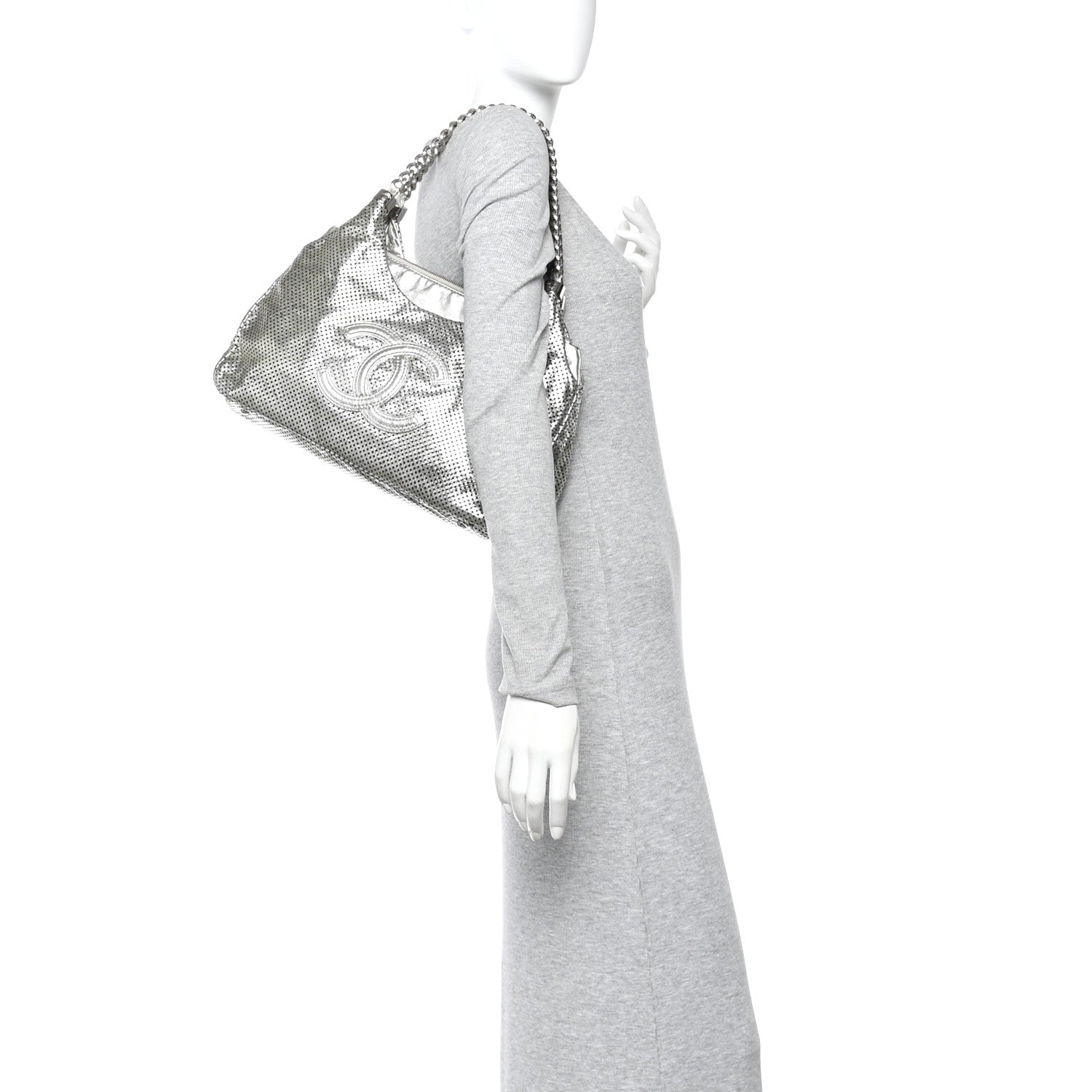 Metallic Glazed Calfskin Perforated Rodeo Drive Hobo Silver
