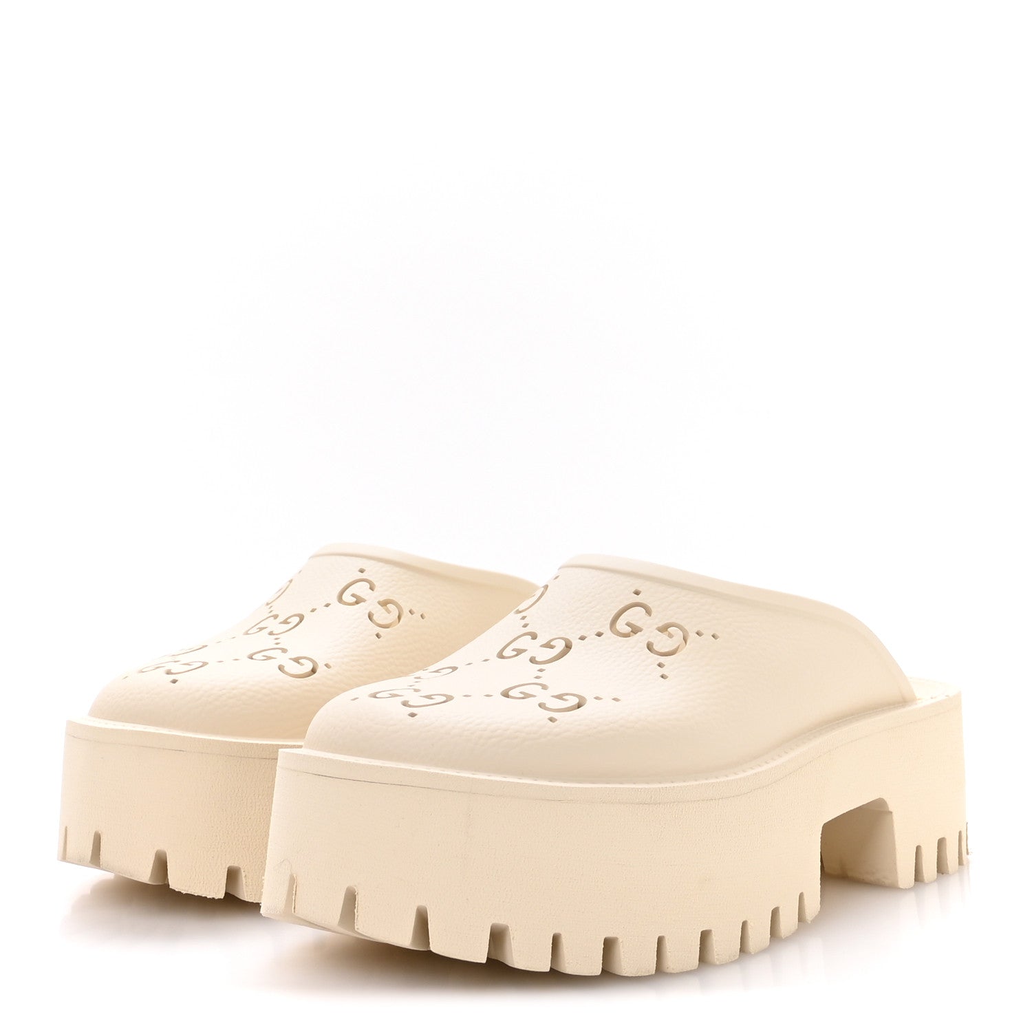 Rubber GG Monogram Perforated Elea Platform 55mm Lug Sole Sandals 38 Mystic White