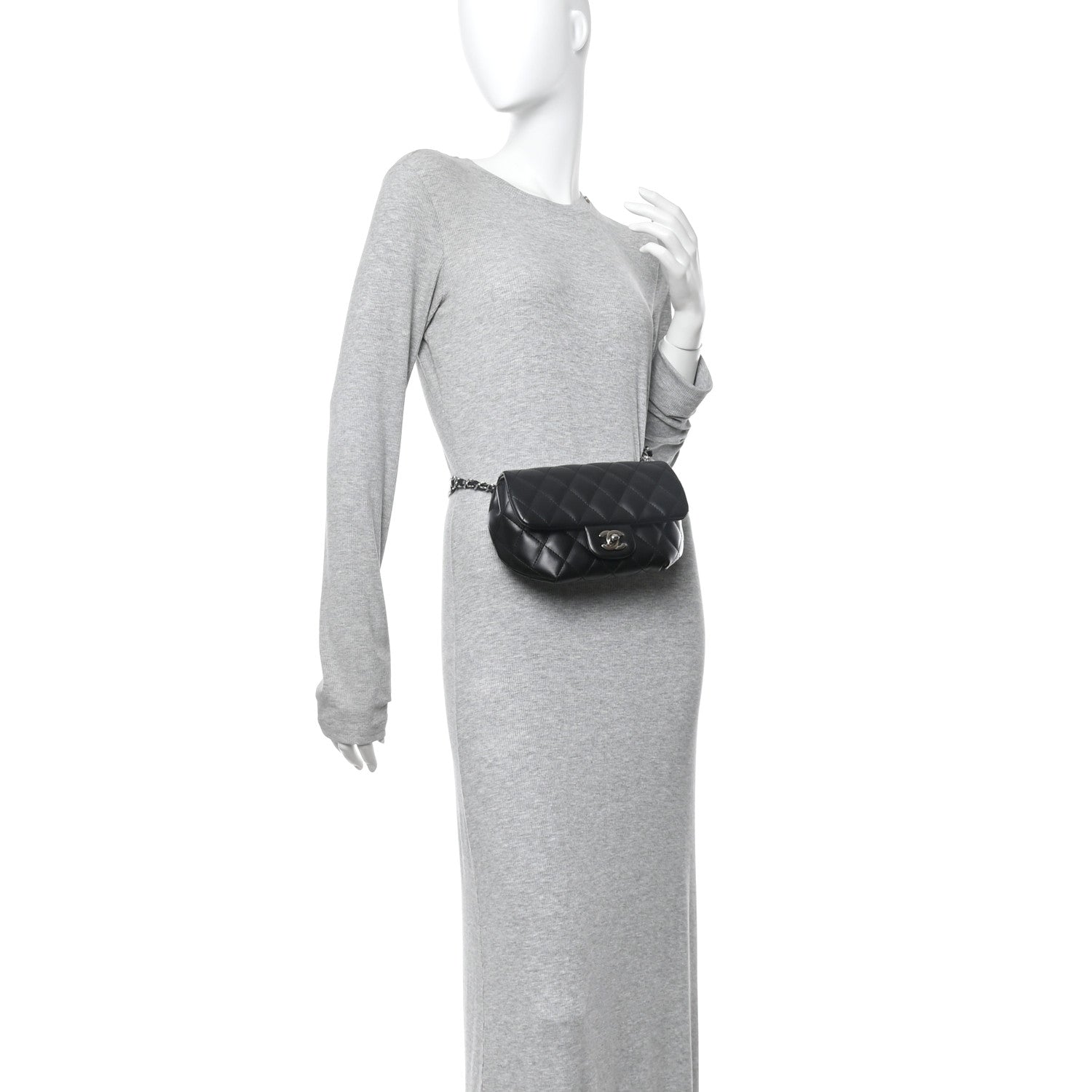 Calfskin Quilted CC Uniform Flap Belt Bag Black