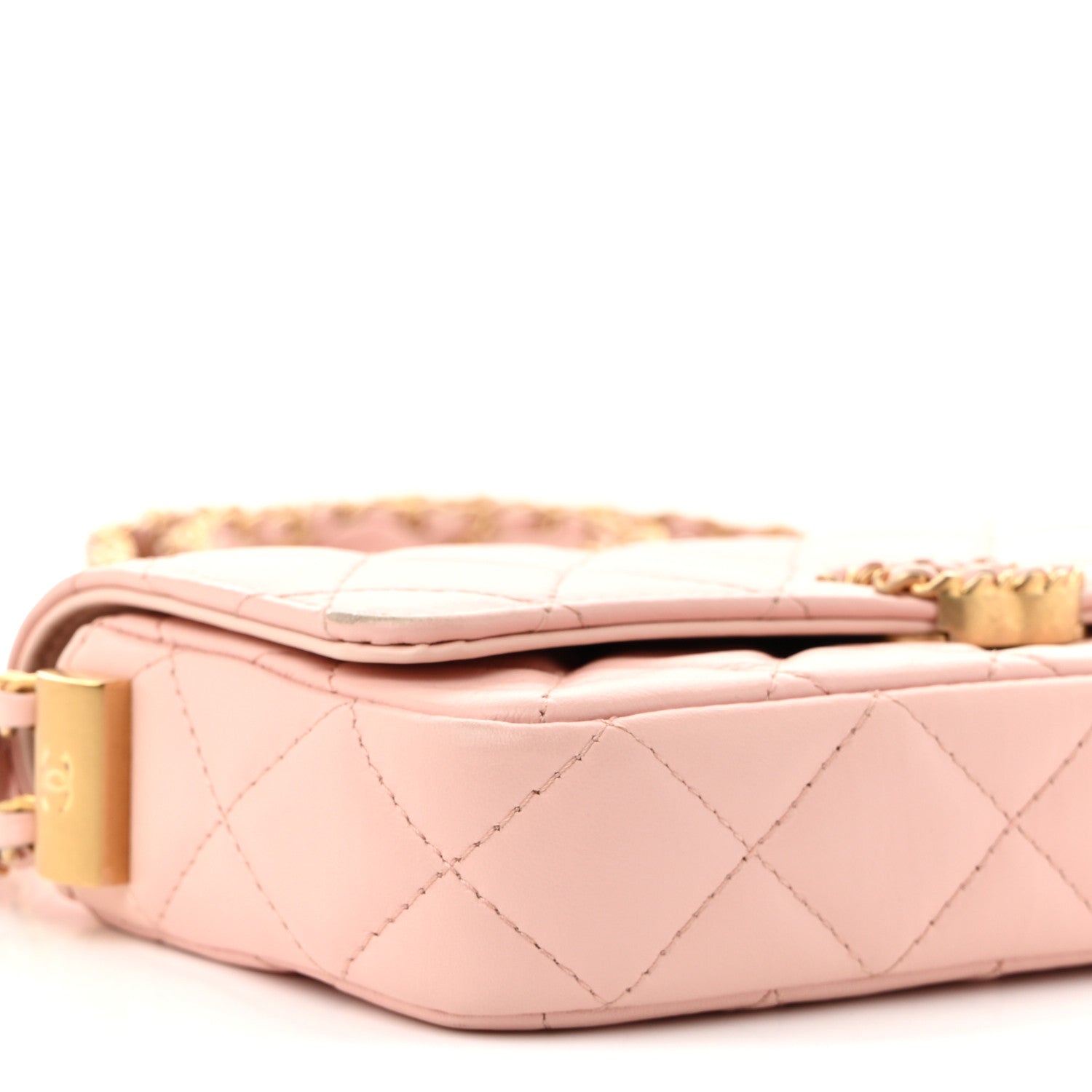 Crumpled Calfskin Quilted Braided CC Mini Flap Light Pink