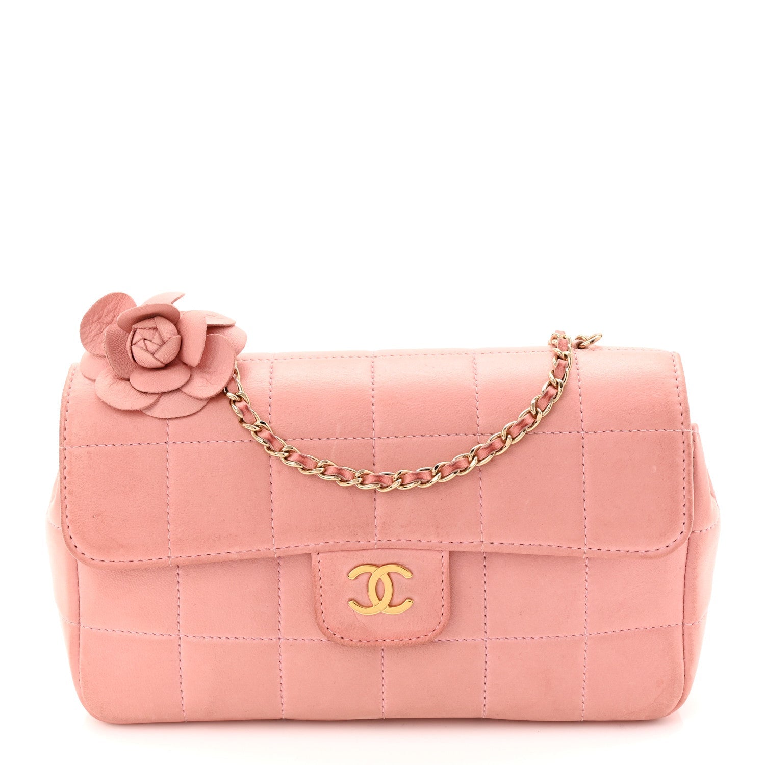 Lambskin Quilted Mini Chocolate Bar Camellia Flap Pink