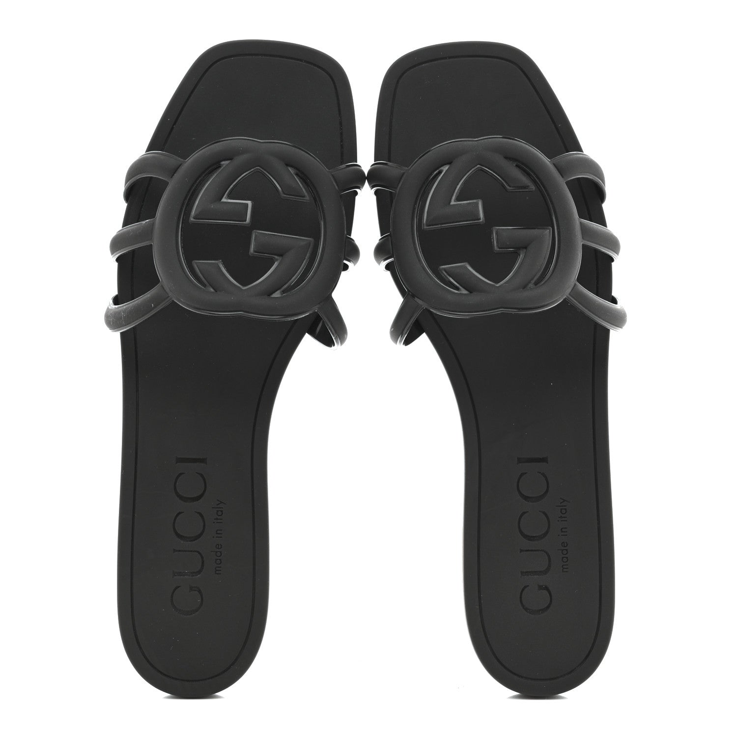 Rubber Womens Interlocking G Slide Sandals 39 Black