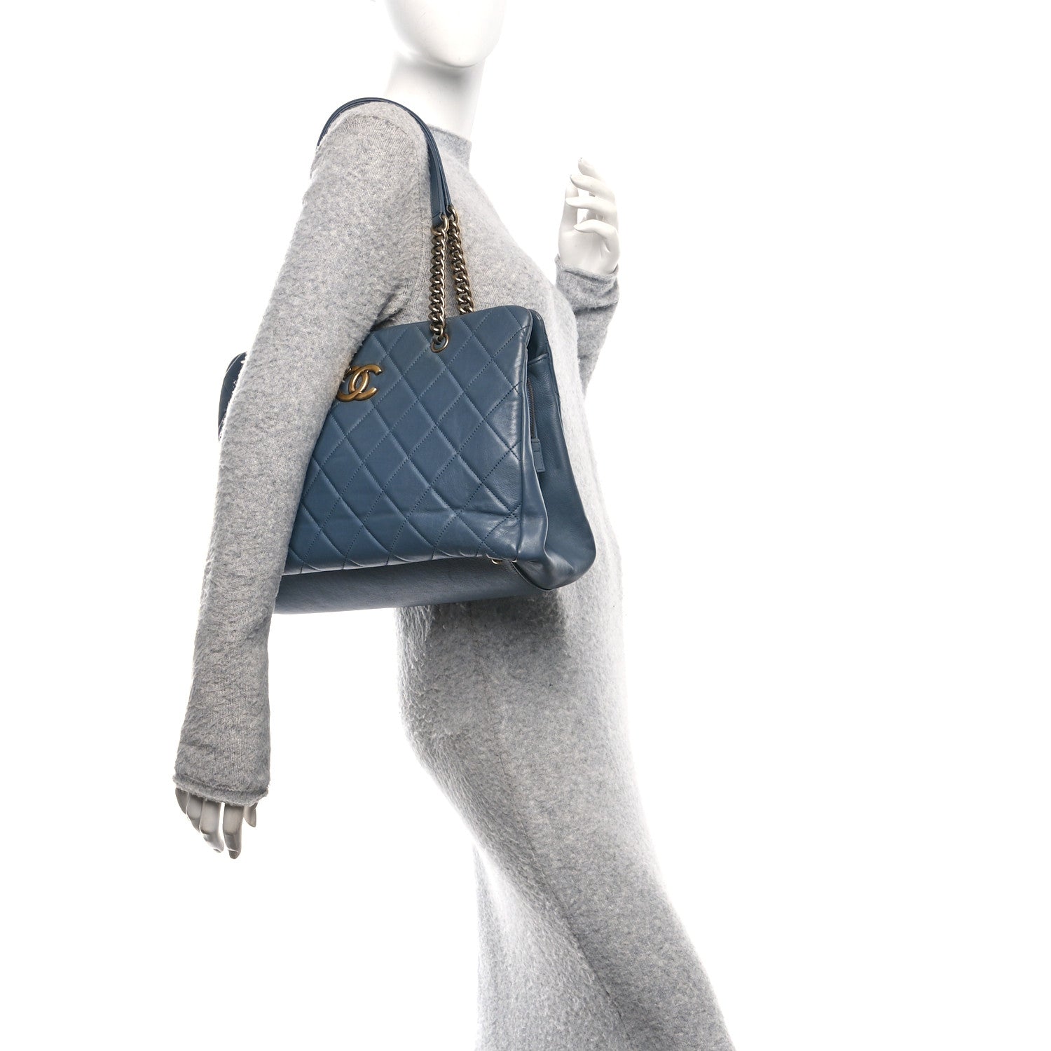 Calfskin Quilted Small CC Crown Tote Blue
