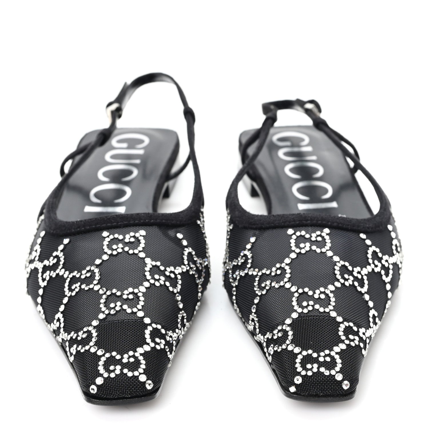 Suede Mesh Crystal GG Monogram Slingback Ballet Flats 39 Black
