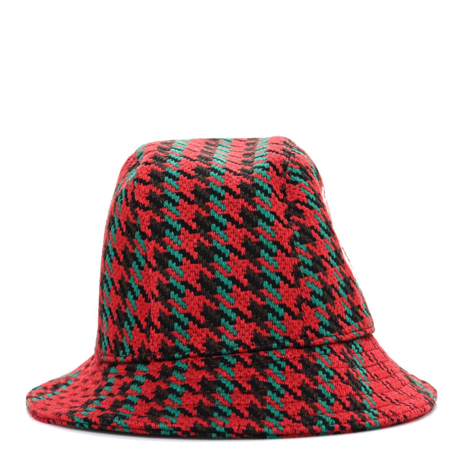Tweed Wool Houndstooth Interlocking G Bucket Hat M Red Green