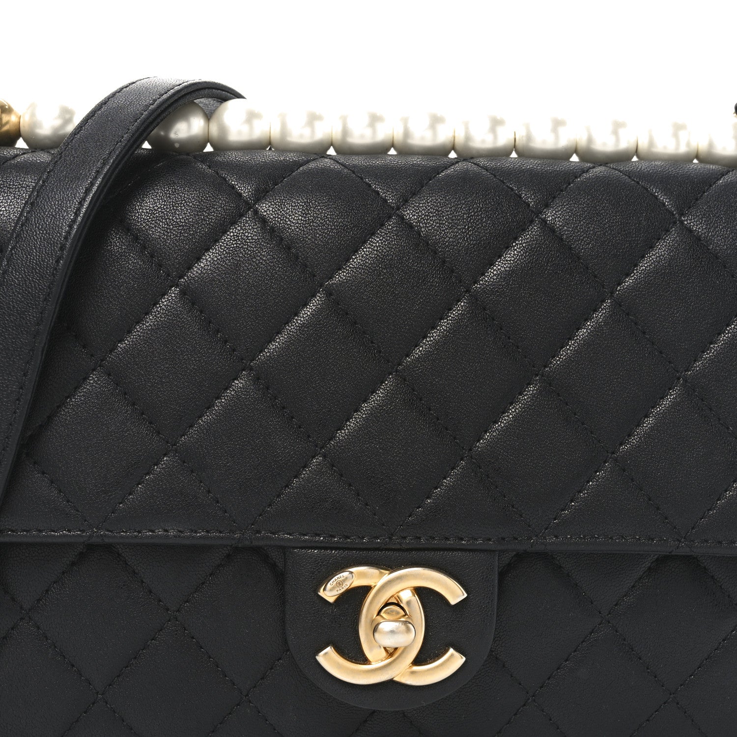Goatskin Quilted Small Chic Pearls Flap Black