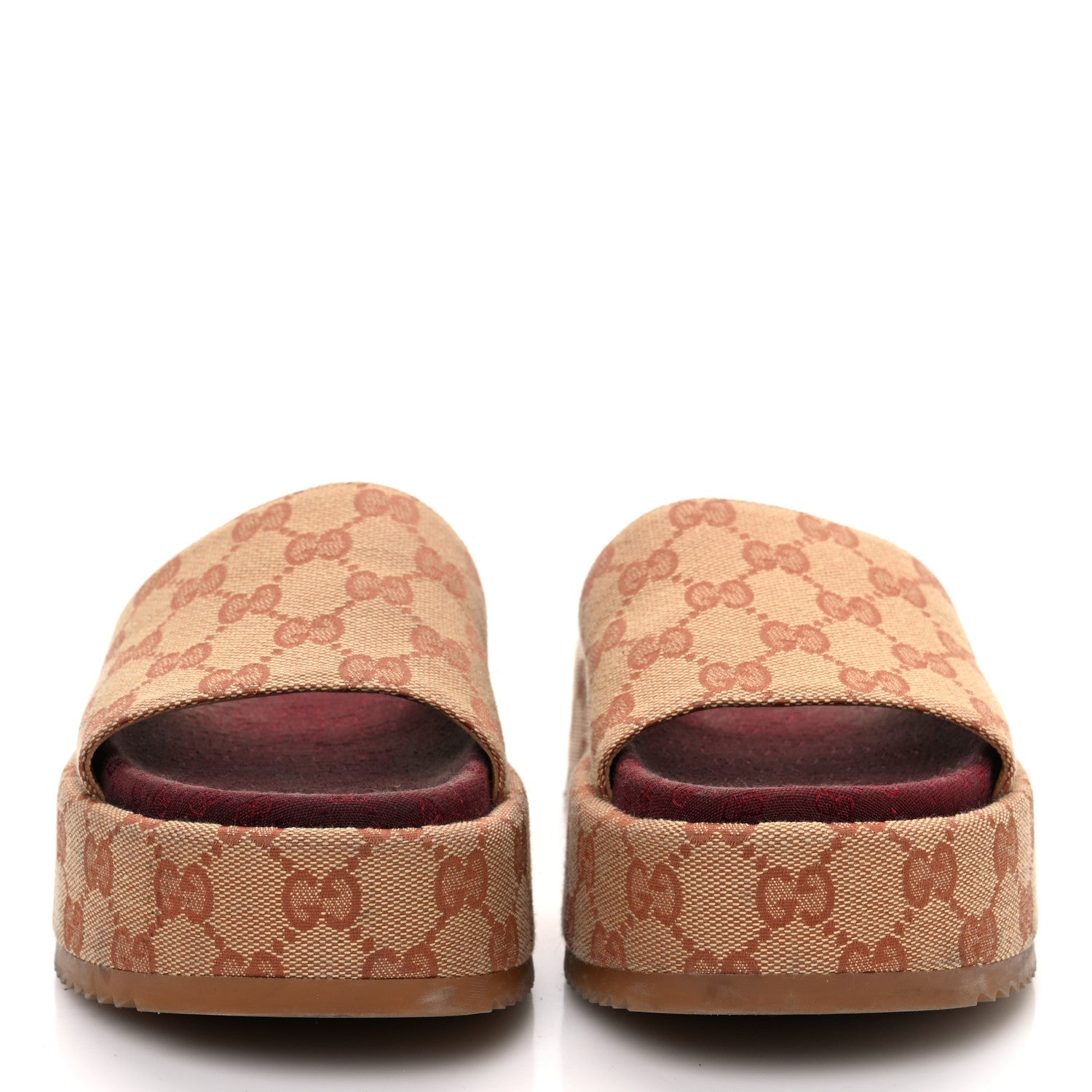Canvas GG Monogram Angelina Platform Slide Sandals 36 Beige Ruggine