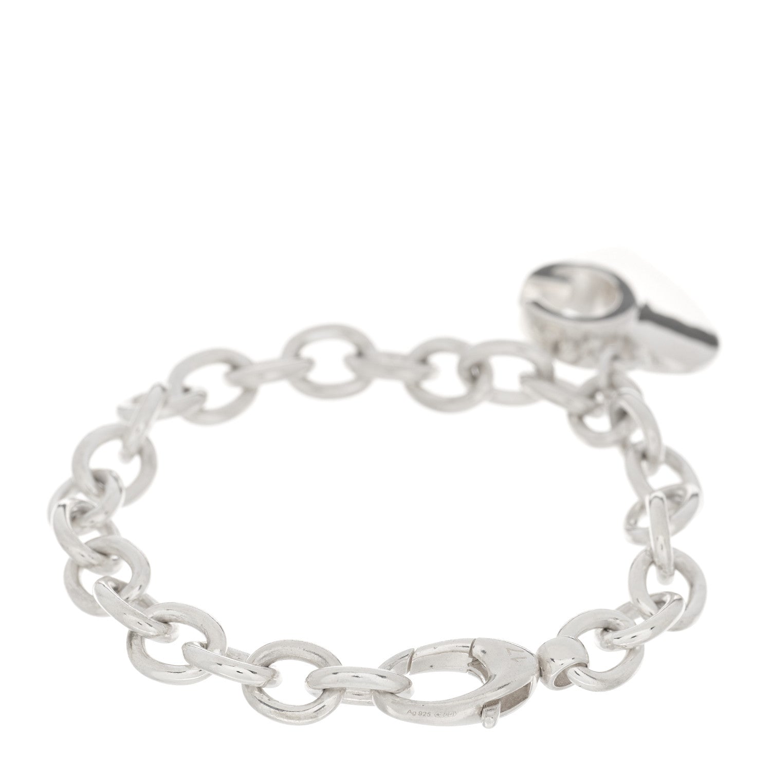 Sterling Silver G Heart Charm Link Bracelet