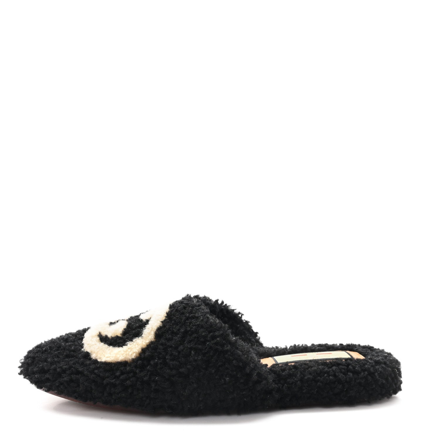 Faux Shearling Interlocking G Womens Eileen Slippers 36.5 Butterscotch Black