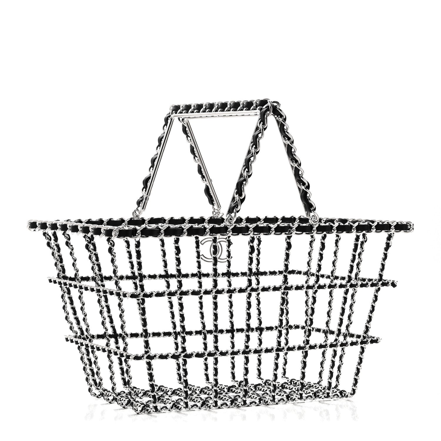 Brass Calfskin Medium Grocery By Chanel Shopping Basket Silver