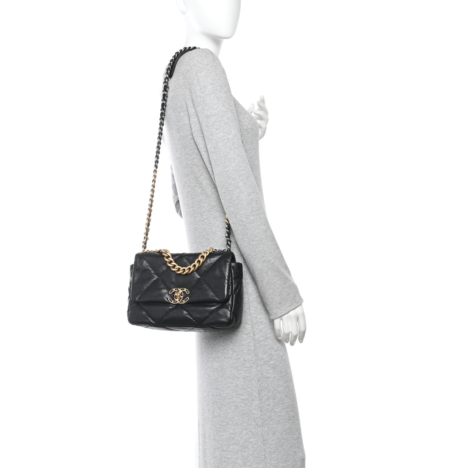 Goatskin Quilted Medium Chanel 19 Flap Black