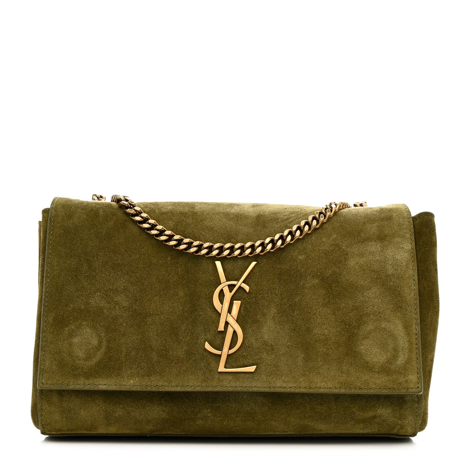 Smooth Calfskin Suede Small Reversible Monogram Kate Satchel Loden Green