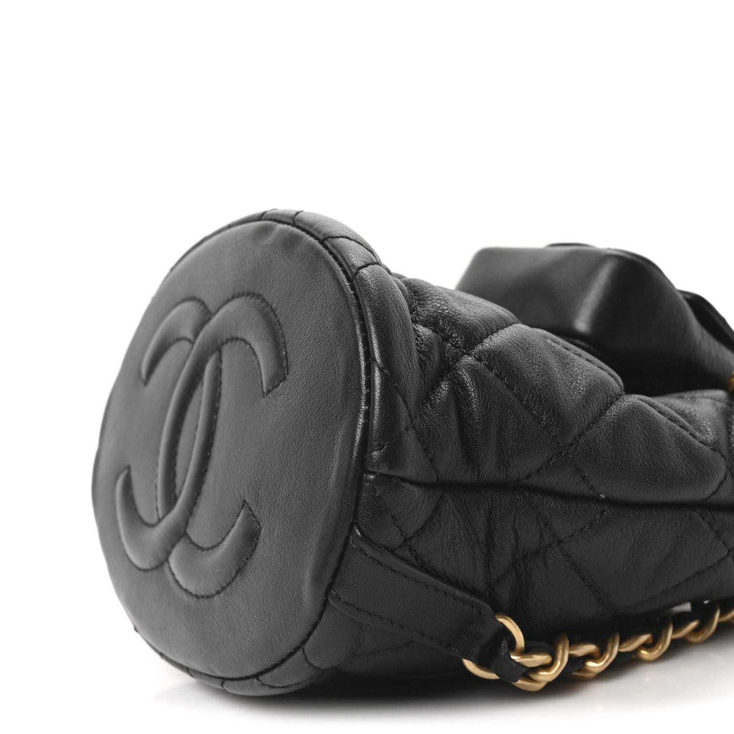 Calfskin Quilted Small CC Chain Bucket Backpack Black
