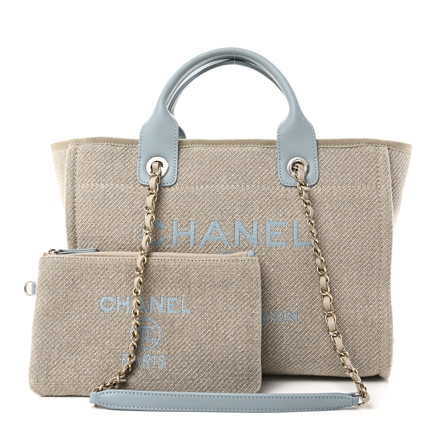 Mixed Fibers Calfskin Small Deauville Tote Grey Light Blue