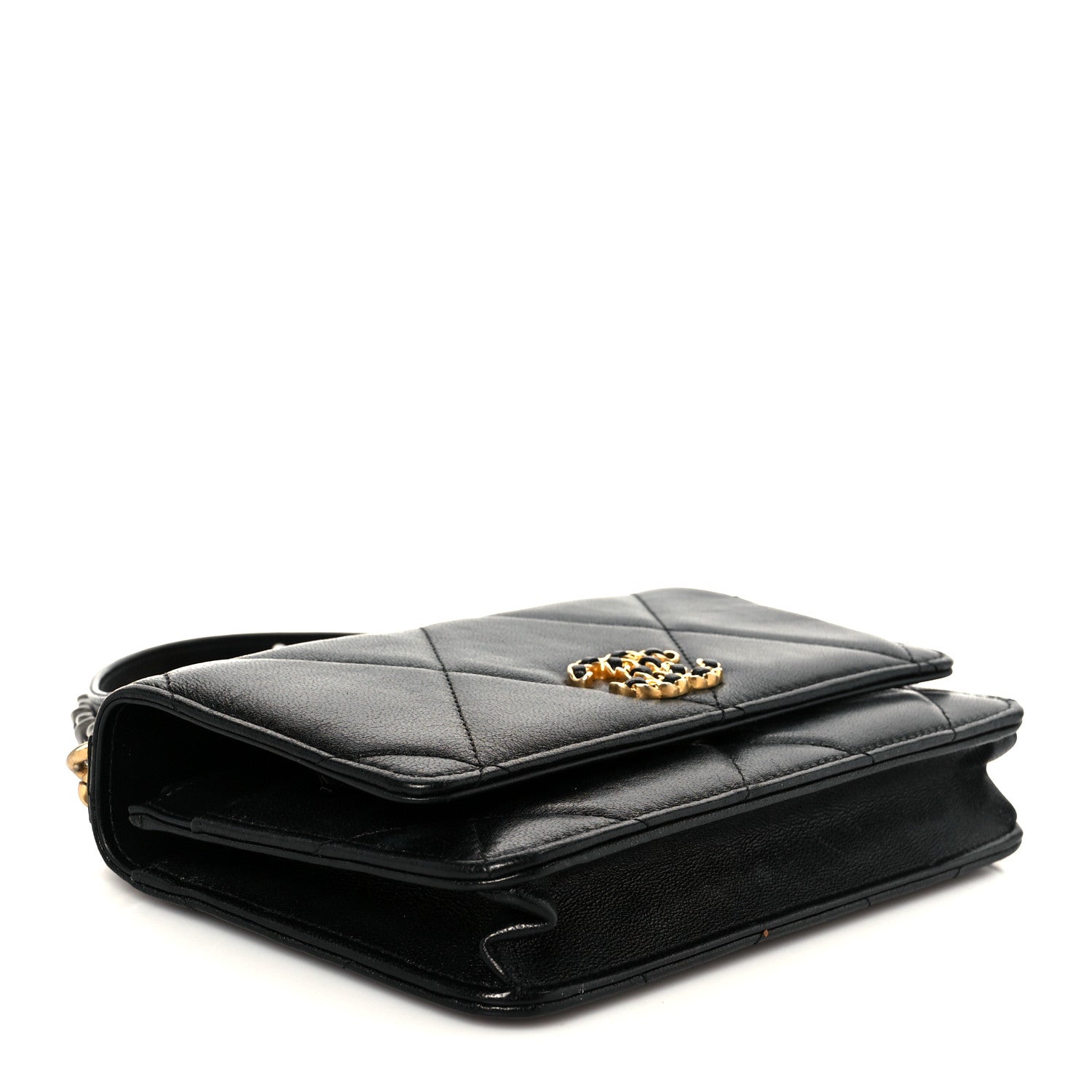 Goatskin Quilted Chanel 19 Wallet On Chain WOC Black