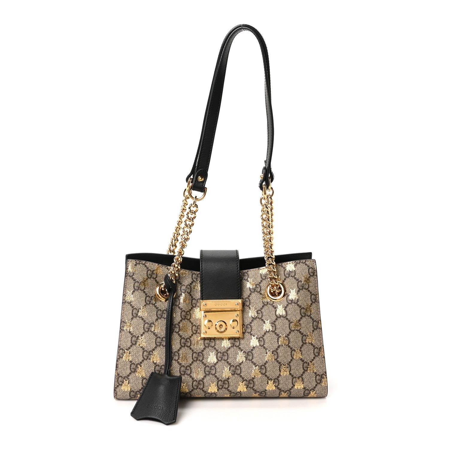 GG Supreme Monogram Bees Small Padlock Tote Beige Oro Black
