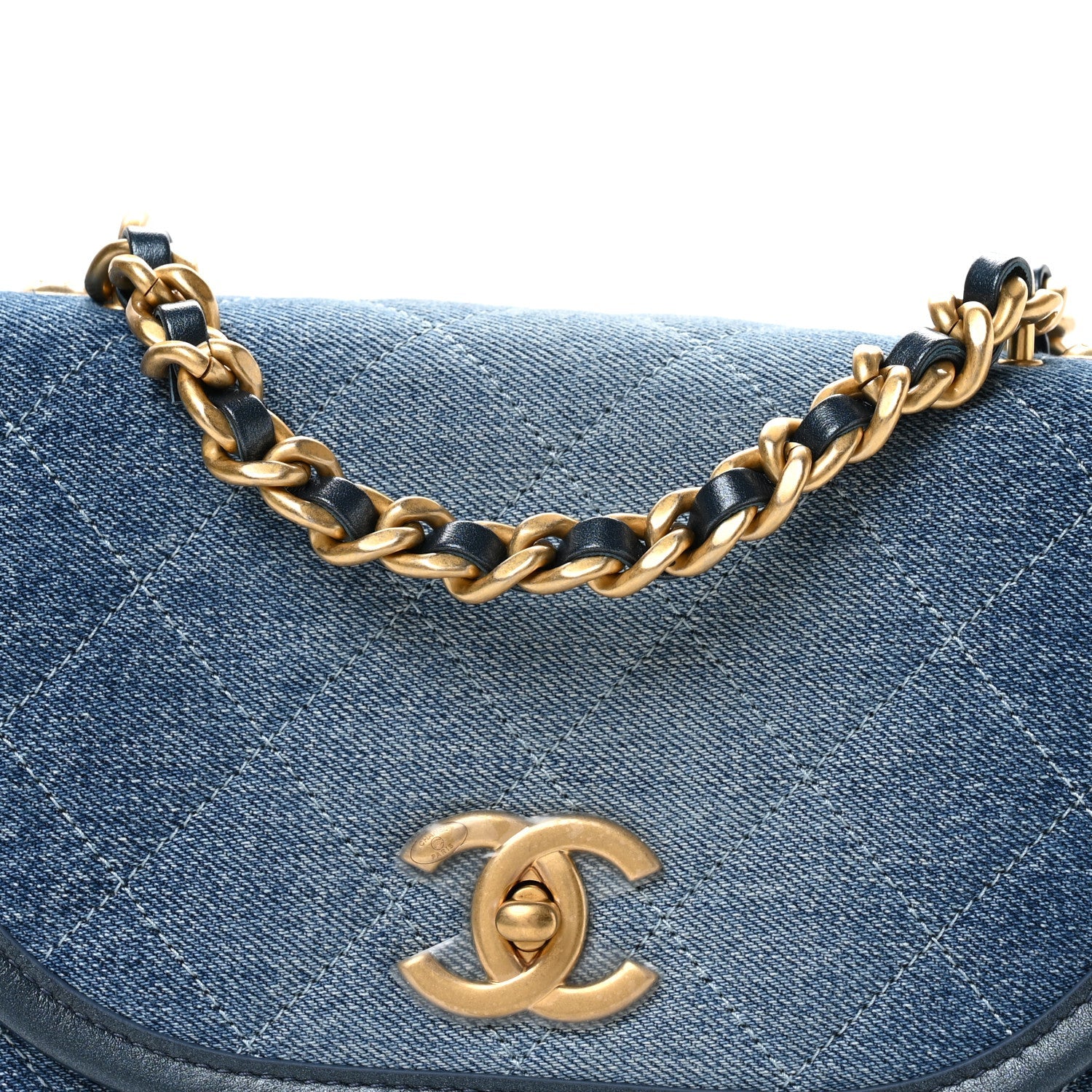 Washed Denim Quilted Small Messenger Flap Blue