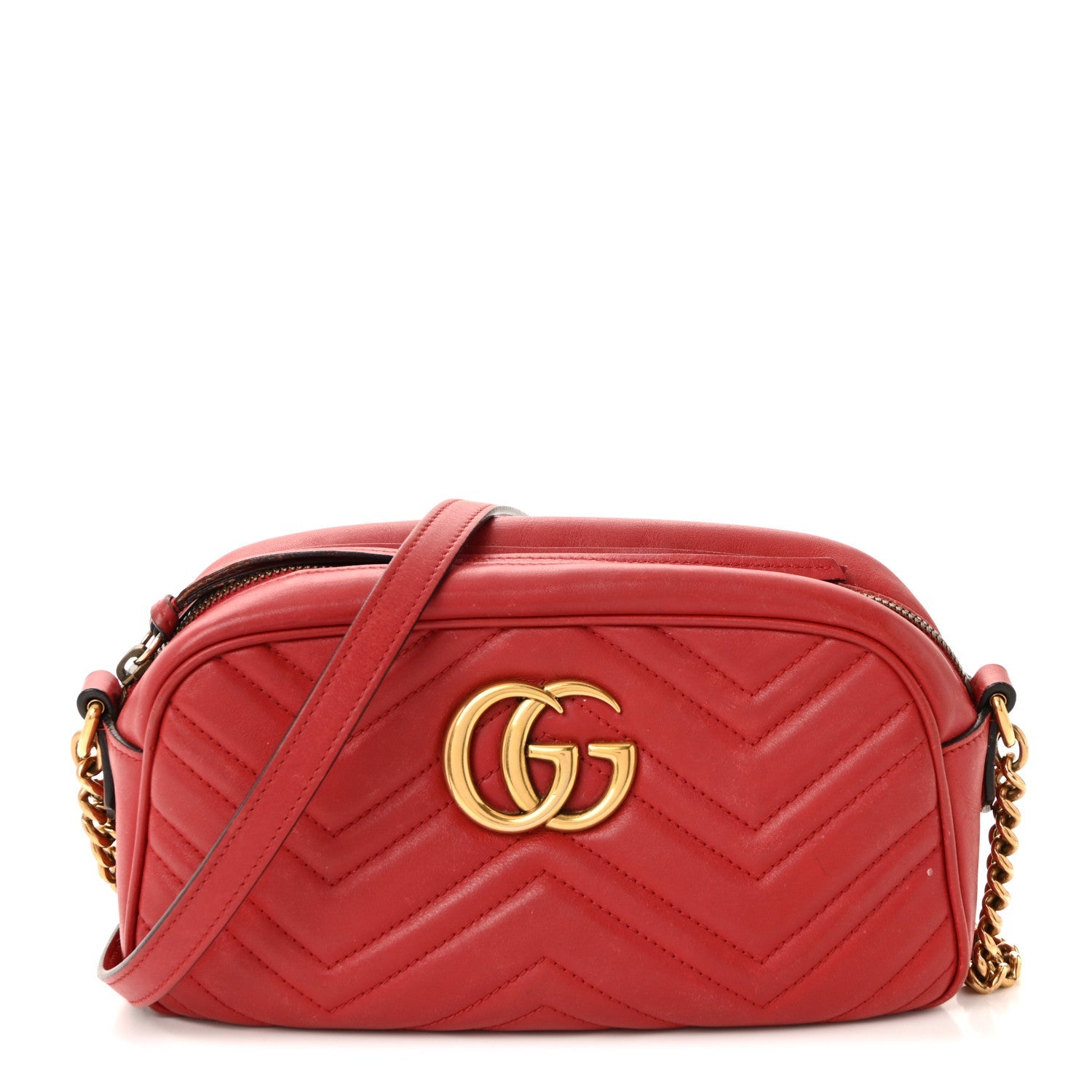 Calfskin Matelasse Small GG Marmont Chain Shoulder Bag Hibiscus Red