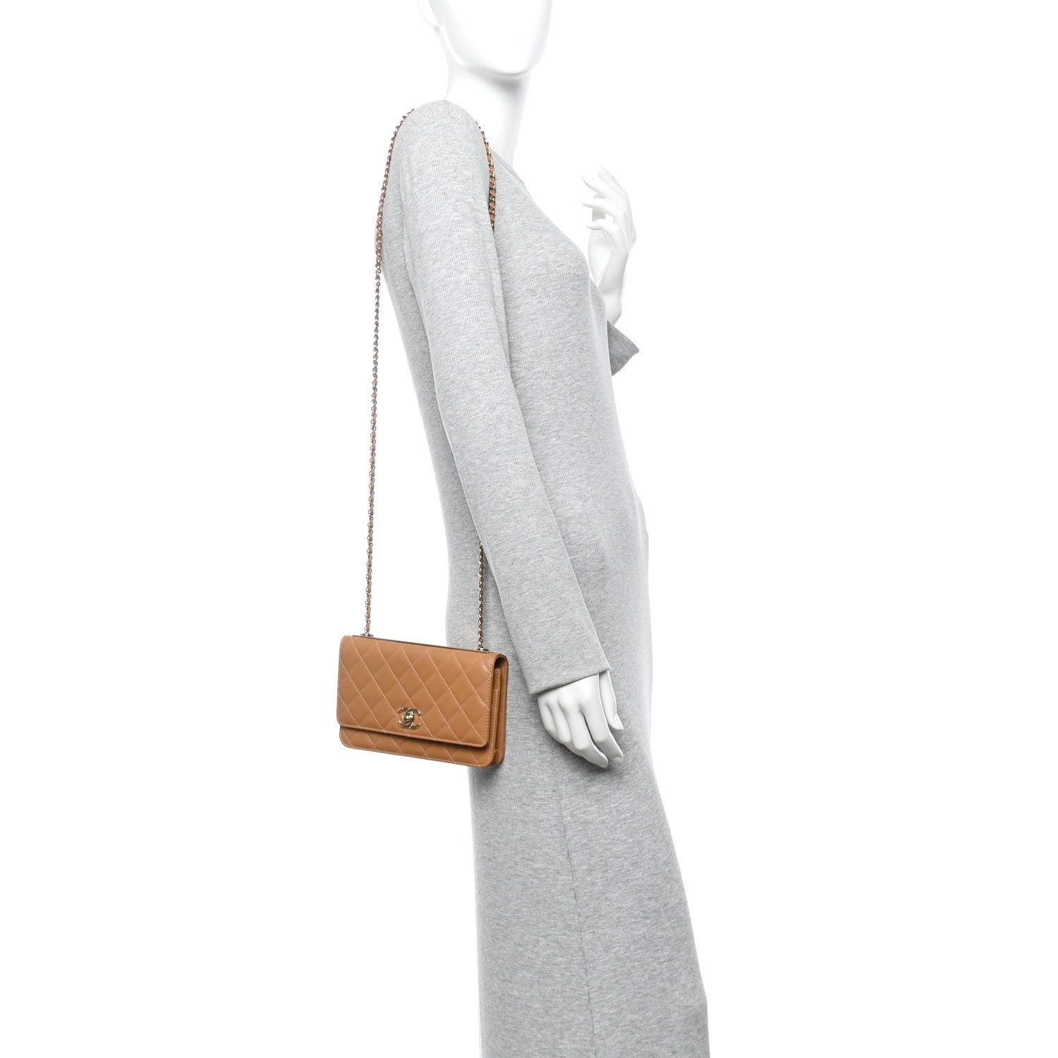 Lambskin Quilted Trendy CC Wallet On Chain WOC Camel