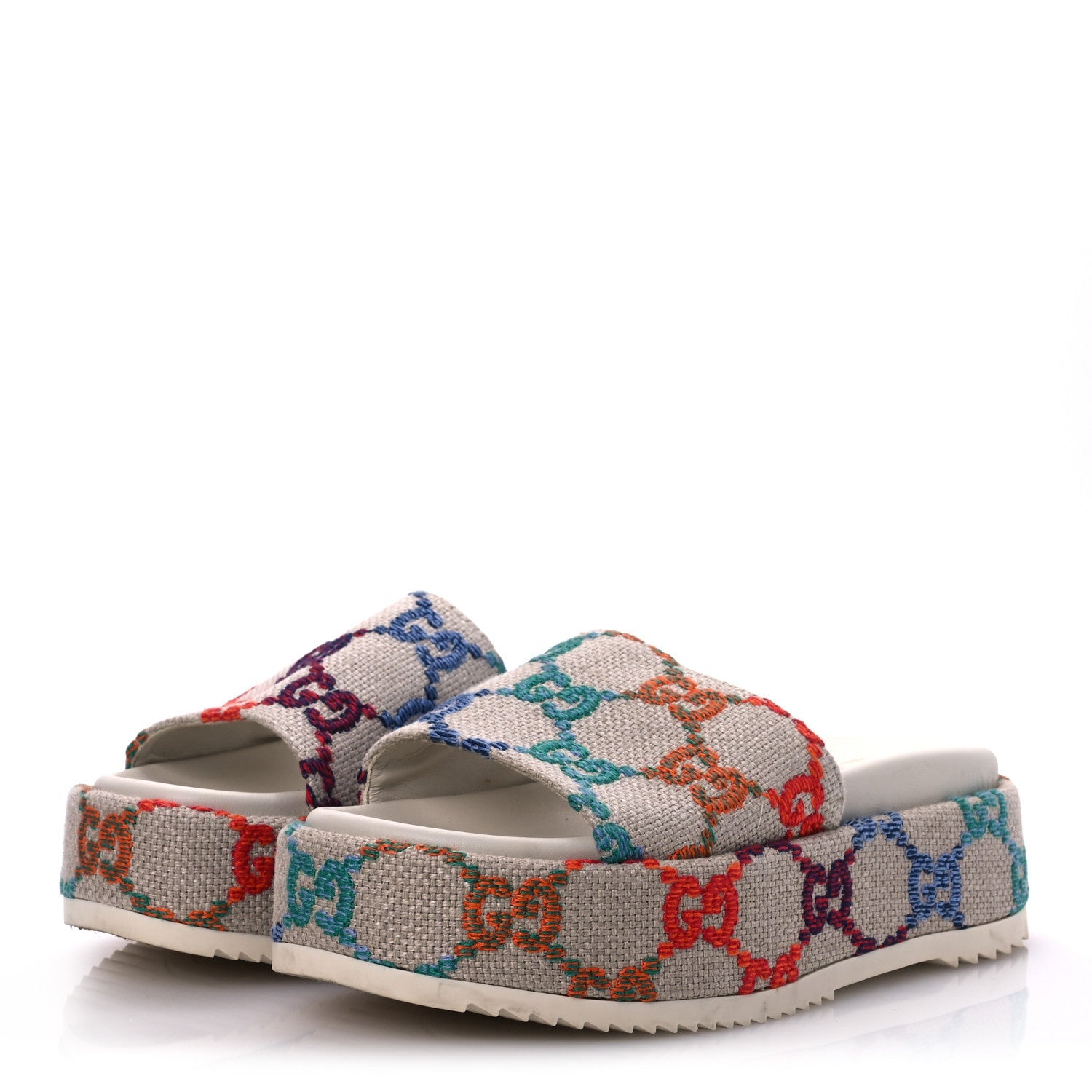 Linen Psychedelic Mini GG Monogram Angelina Platform 55mm Slide Sandals 36 Multicolor