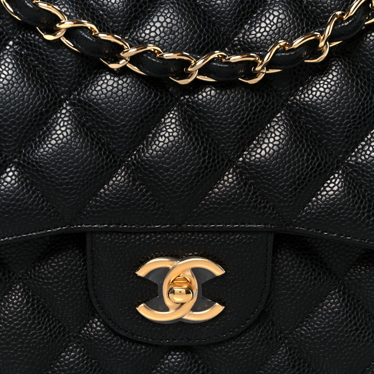 Caviar Quilted Jumbo Double Flap Black