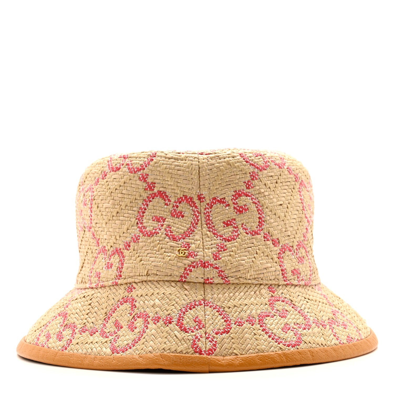 Raffia GG Monogram Embroidered Fedora Hat S Beige Pink