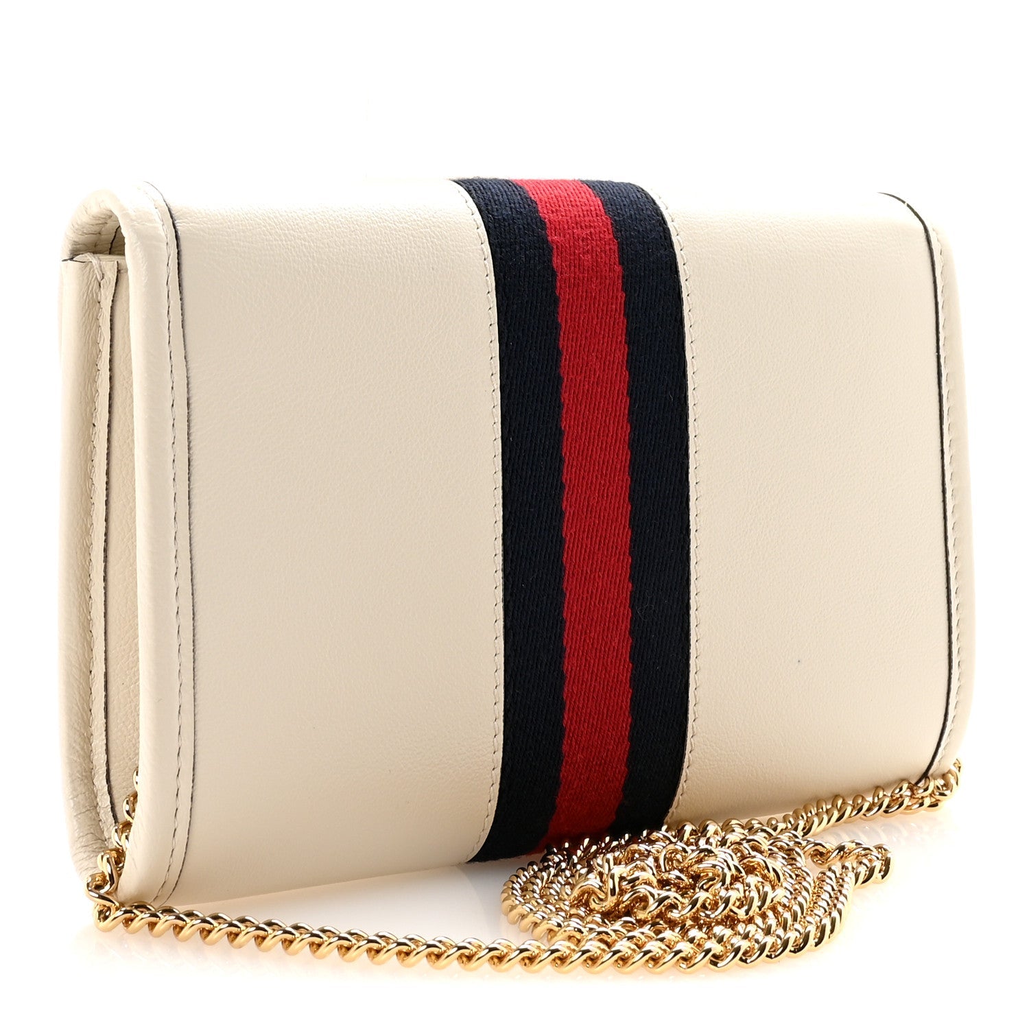 Textured Calfskin Web Mini Rajah Slim Flap Shoulder Bag Mystic White