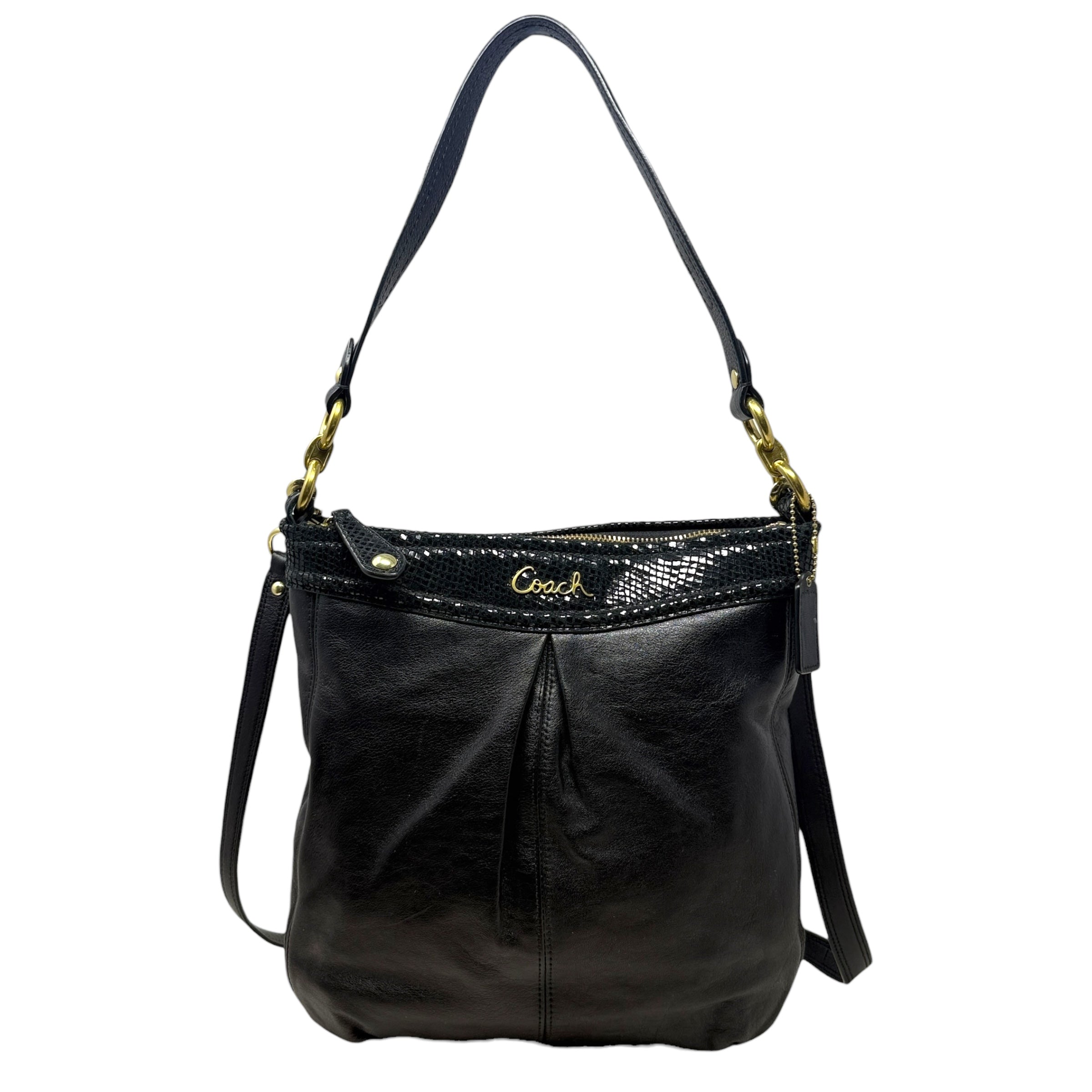 Ashley Leather Hobo Bag With Snake Trim Designer By Coach, Size: Medium