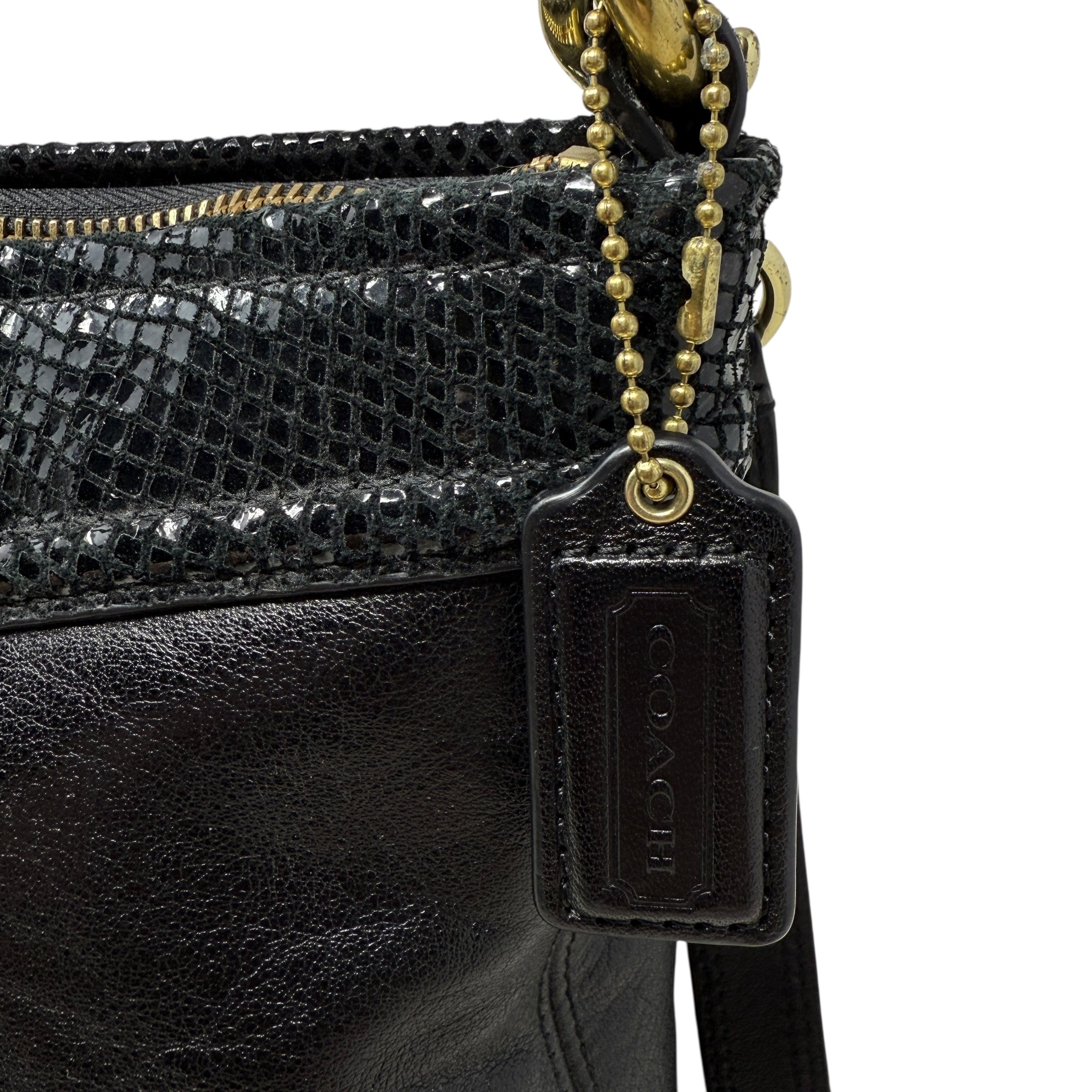 Ashley Leather Hobo Bag With Snake Trim Designer By Coach, Size: Medium