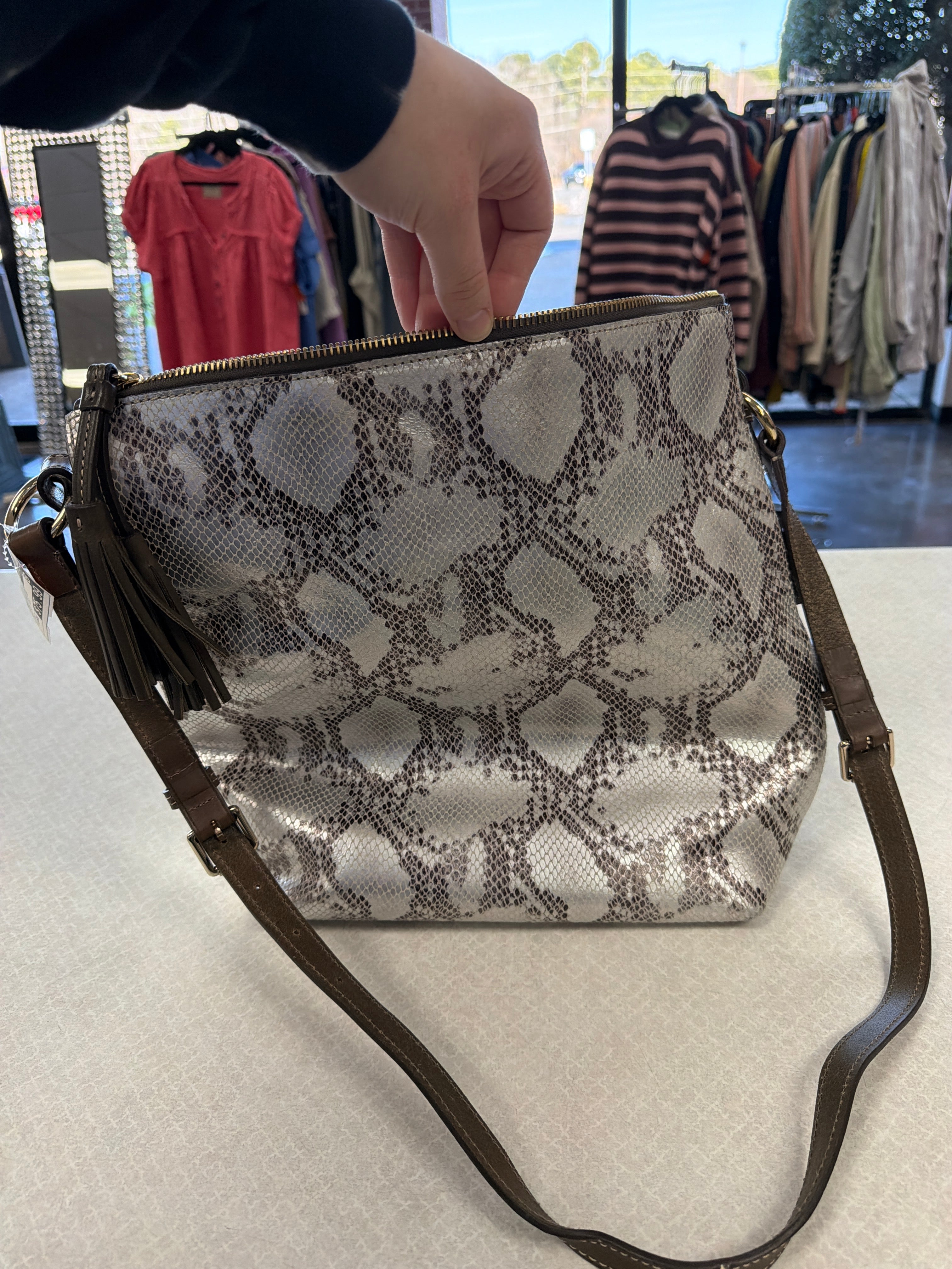 Handbag Designer By Dooney And Bourke In Snakeskin Print, Size:Large