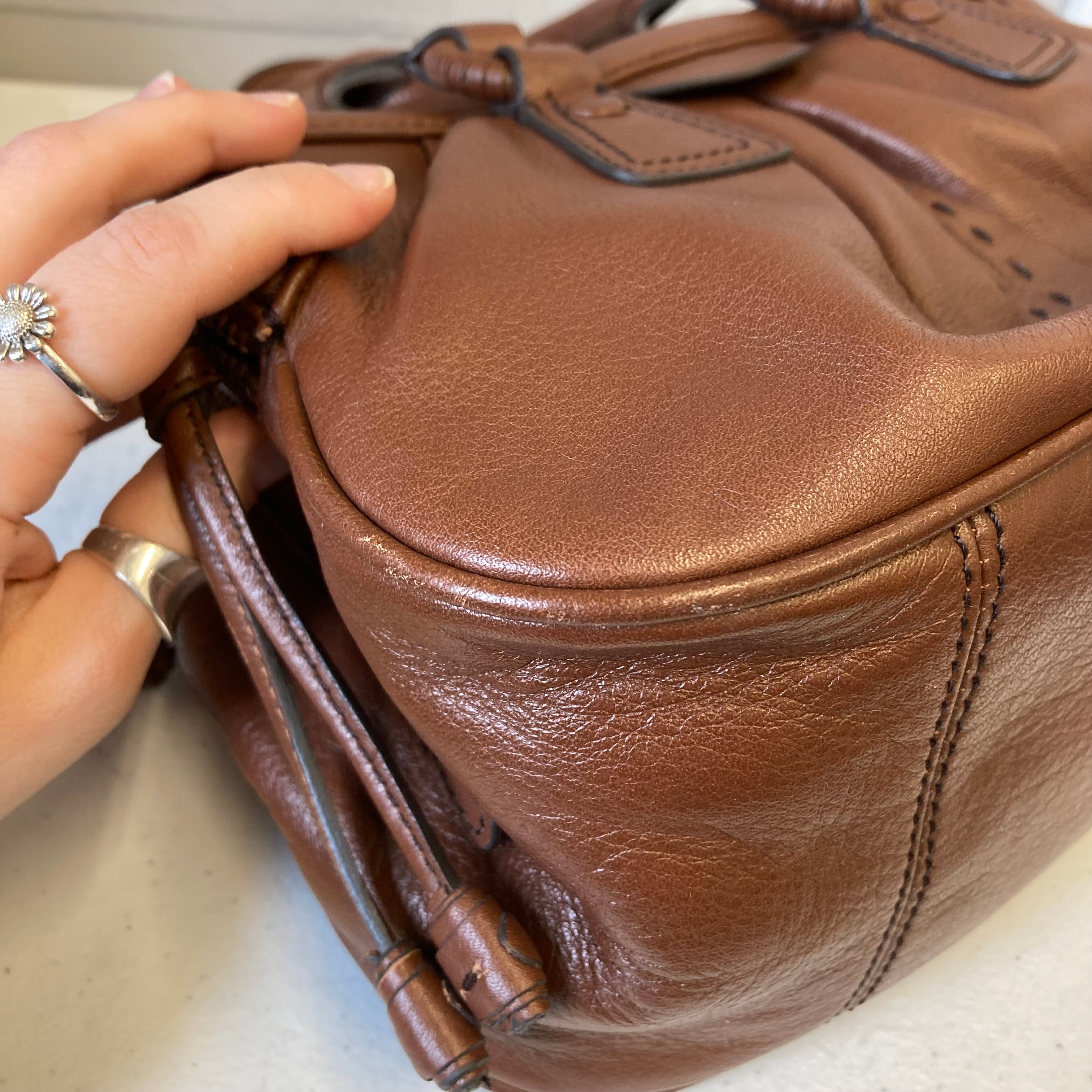 Handbag Leather By Cole-Haan In Brown, Size:Medium
