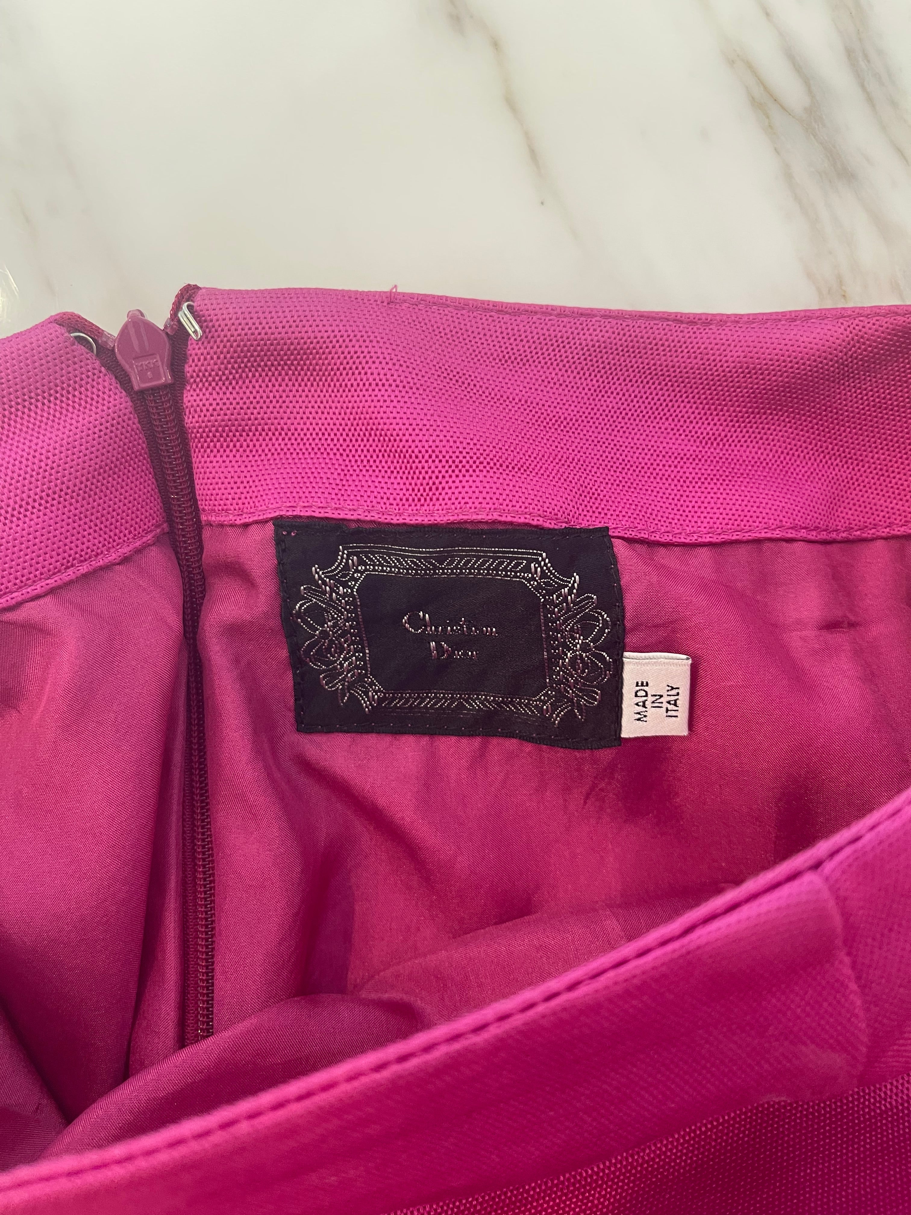 Christian Dior Hot Pink Silk Top and Skirt Set with Crystal Belt Detail Size FR 42 (UK 14)