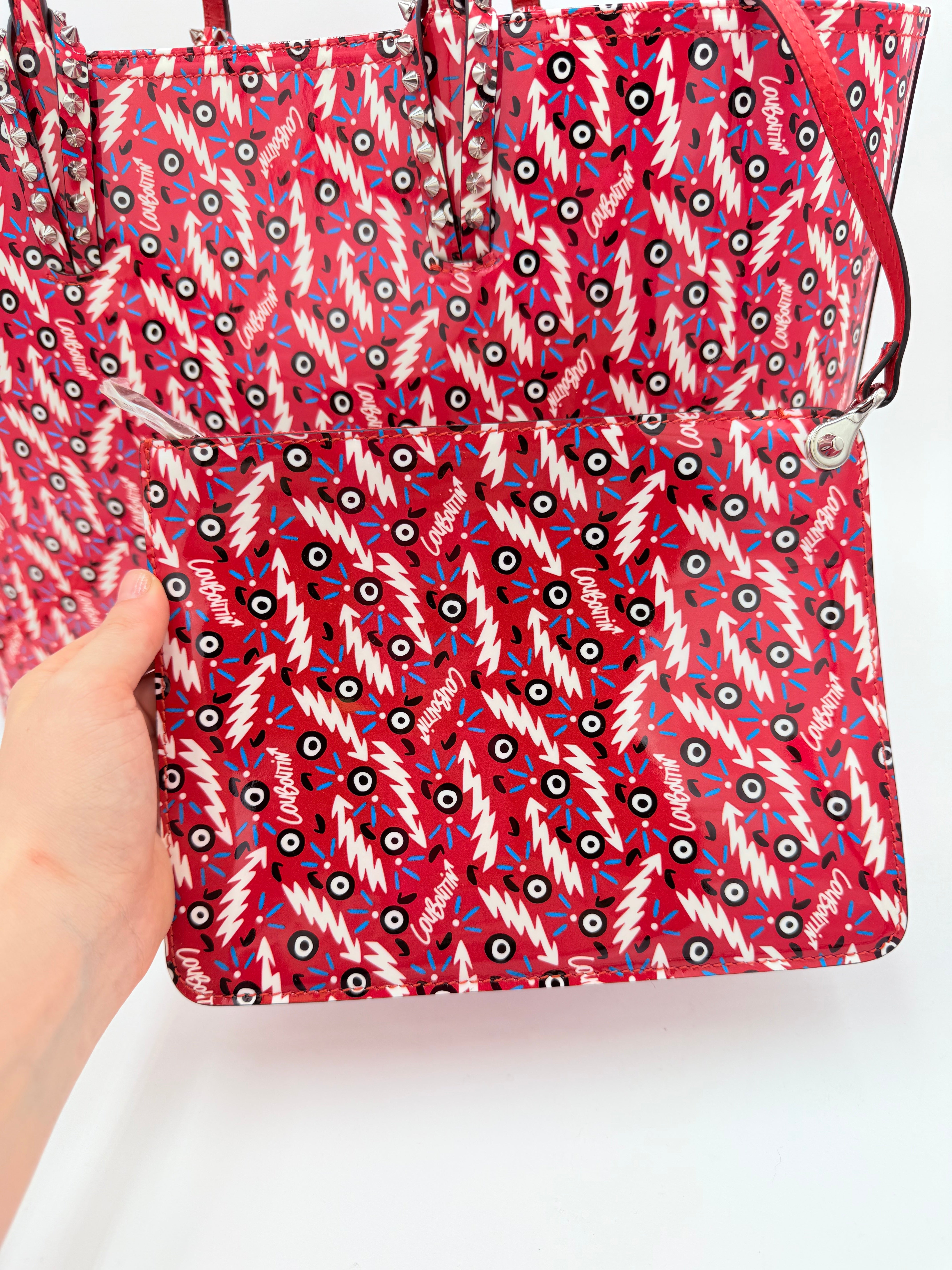 Handbag Luxury Designer By Christian Louboutin In Red & White, Size:Large