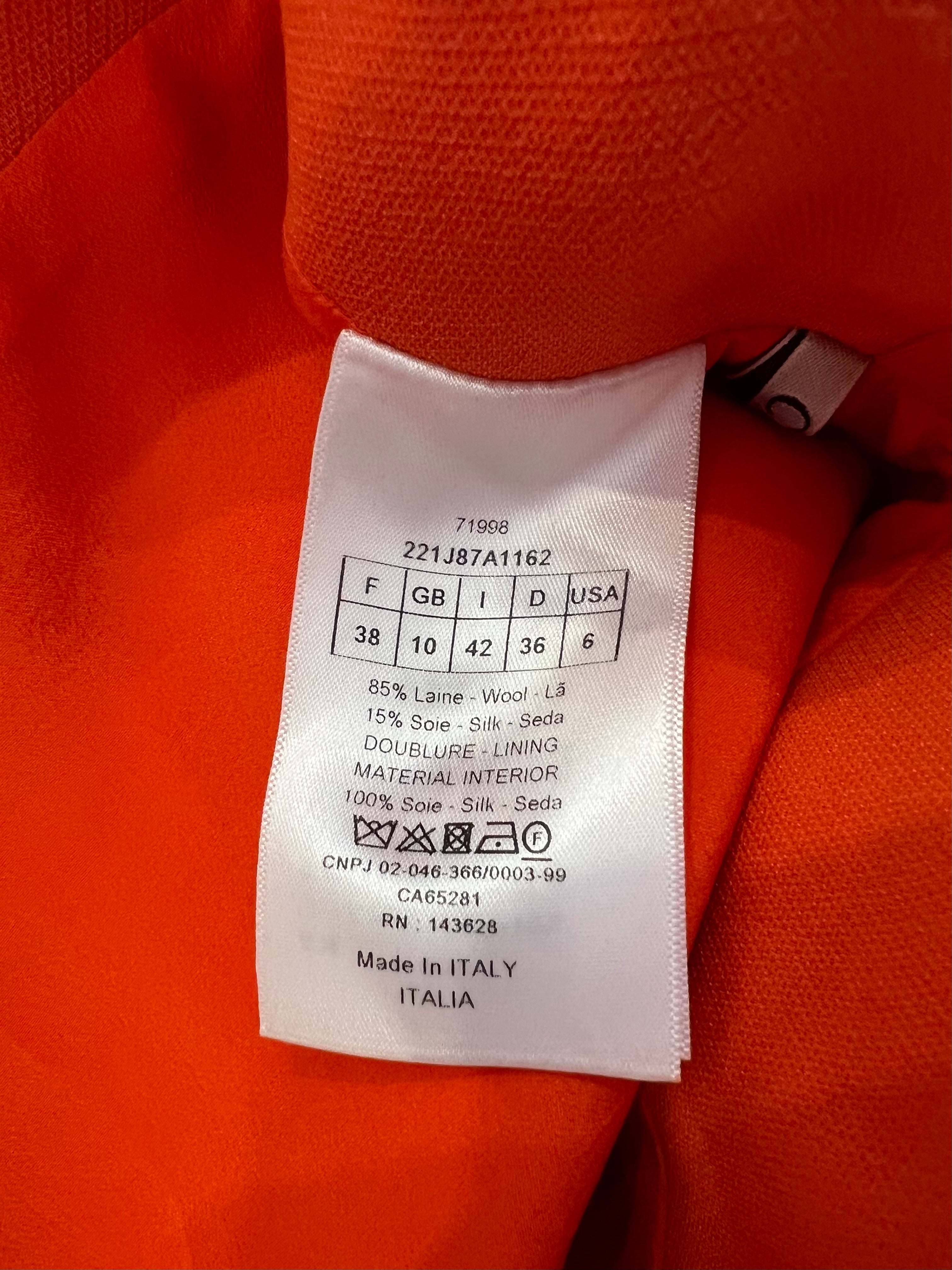 Christian Dior Spring 2022 Runway Orange Wool Mini Skirt and Cropped Jacket Set with Pocket Details Size FR 36/38 (UK 8/10)