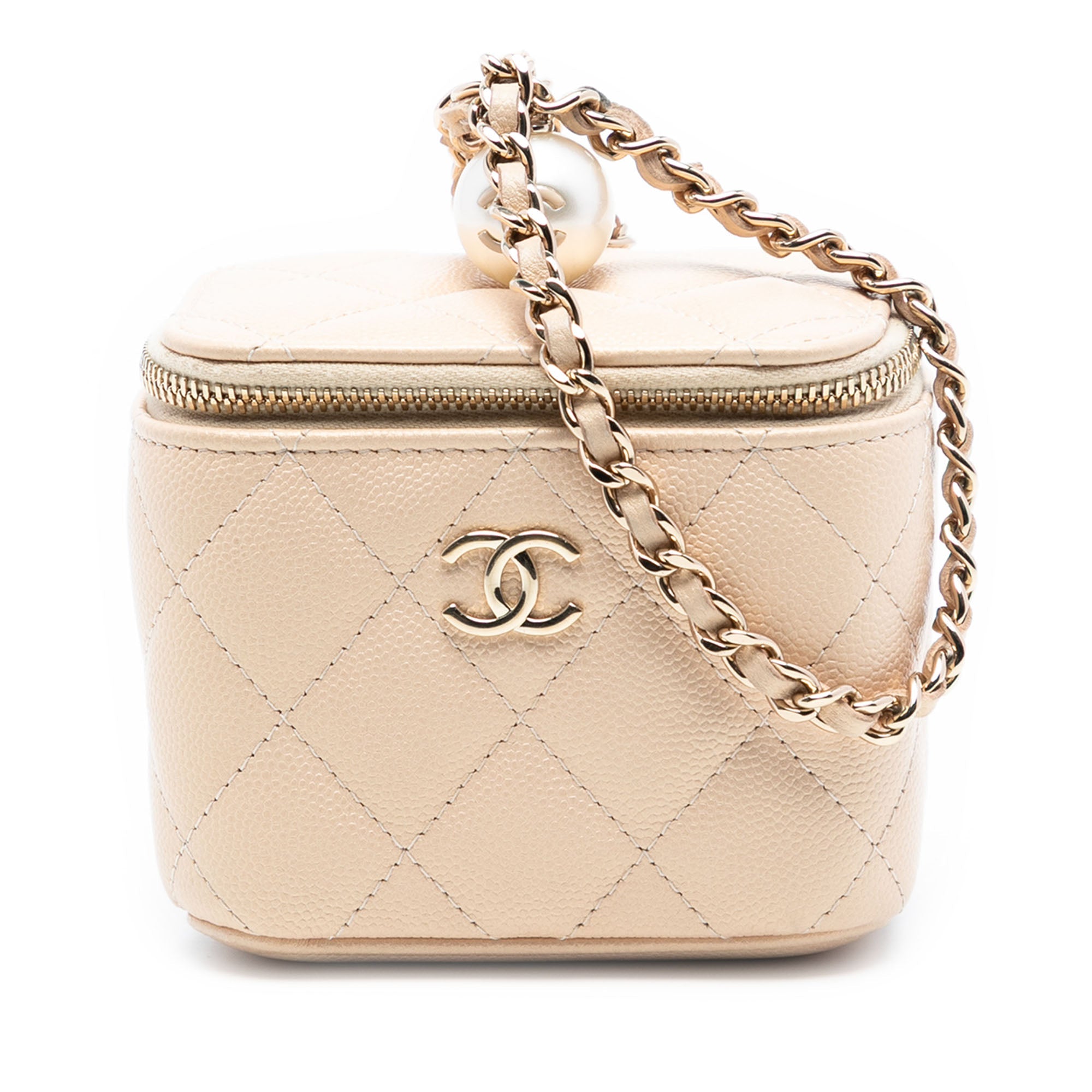 Tiny CC Link Vanity Case with Chain Quilted Caviar Mini