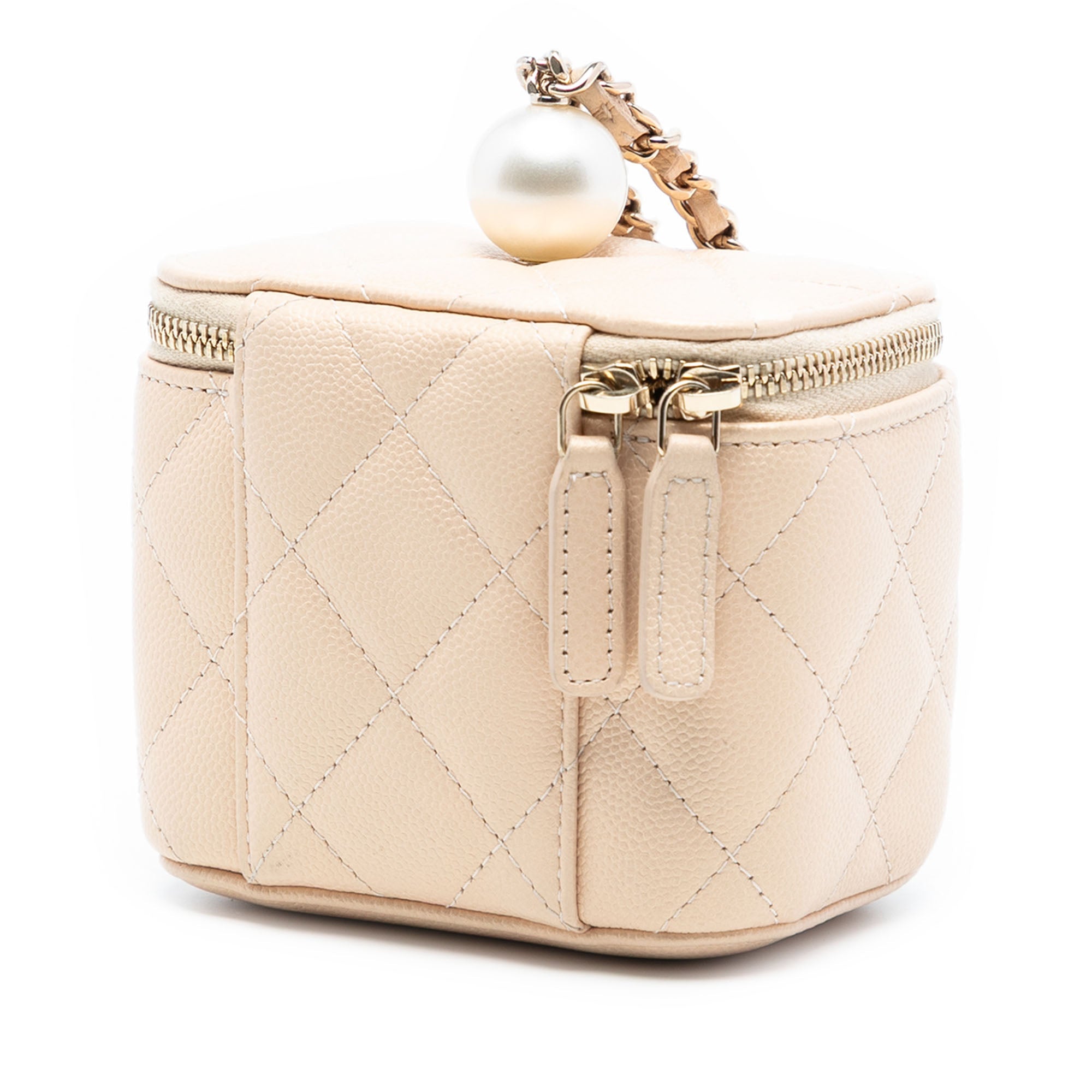Tiny CC Link Vanity Case with Chain Quilted Caviar Mini